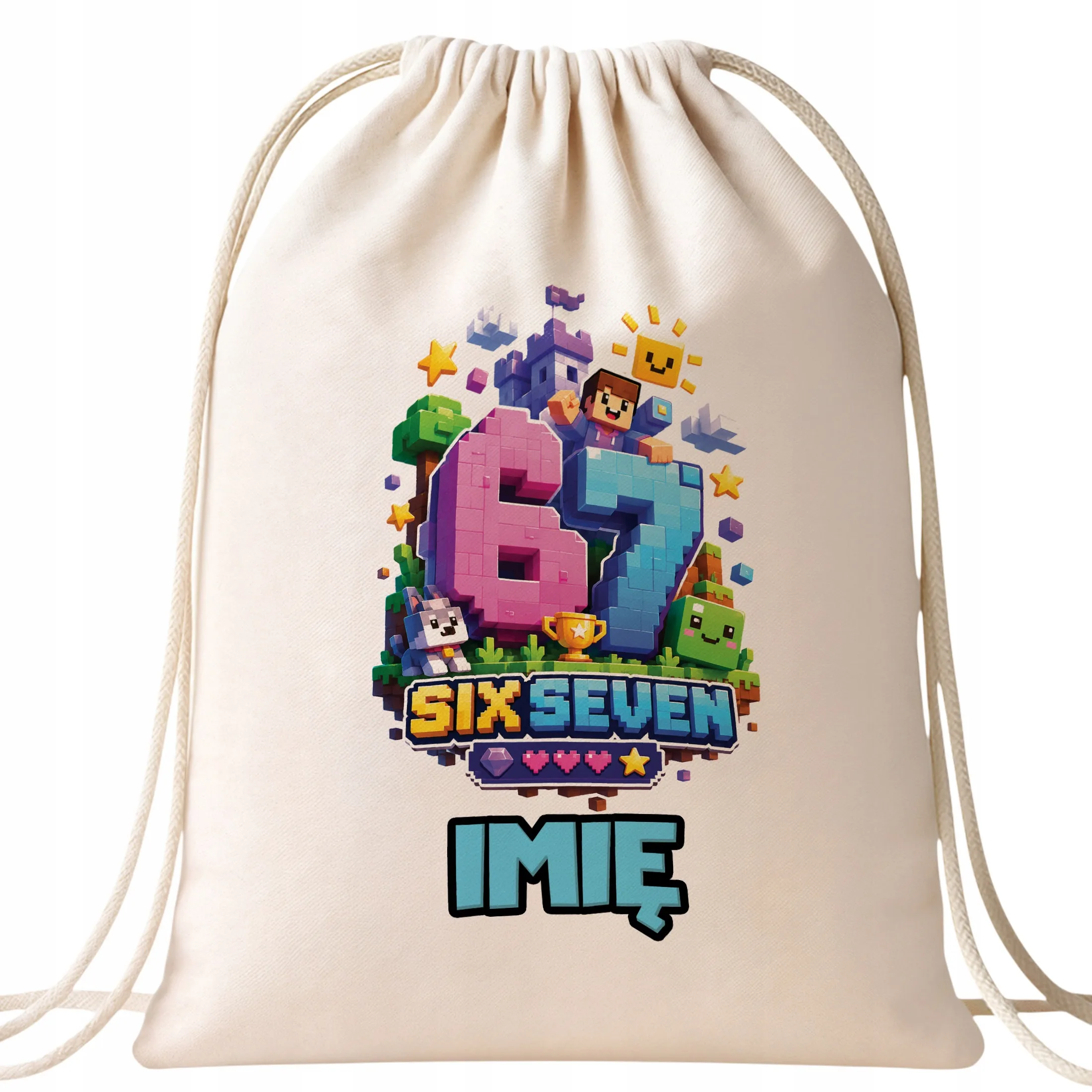 Plecak Worek Personalizowany 67 SIX SEVEN z Nadrukiem Bawełniany Szkolny