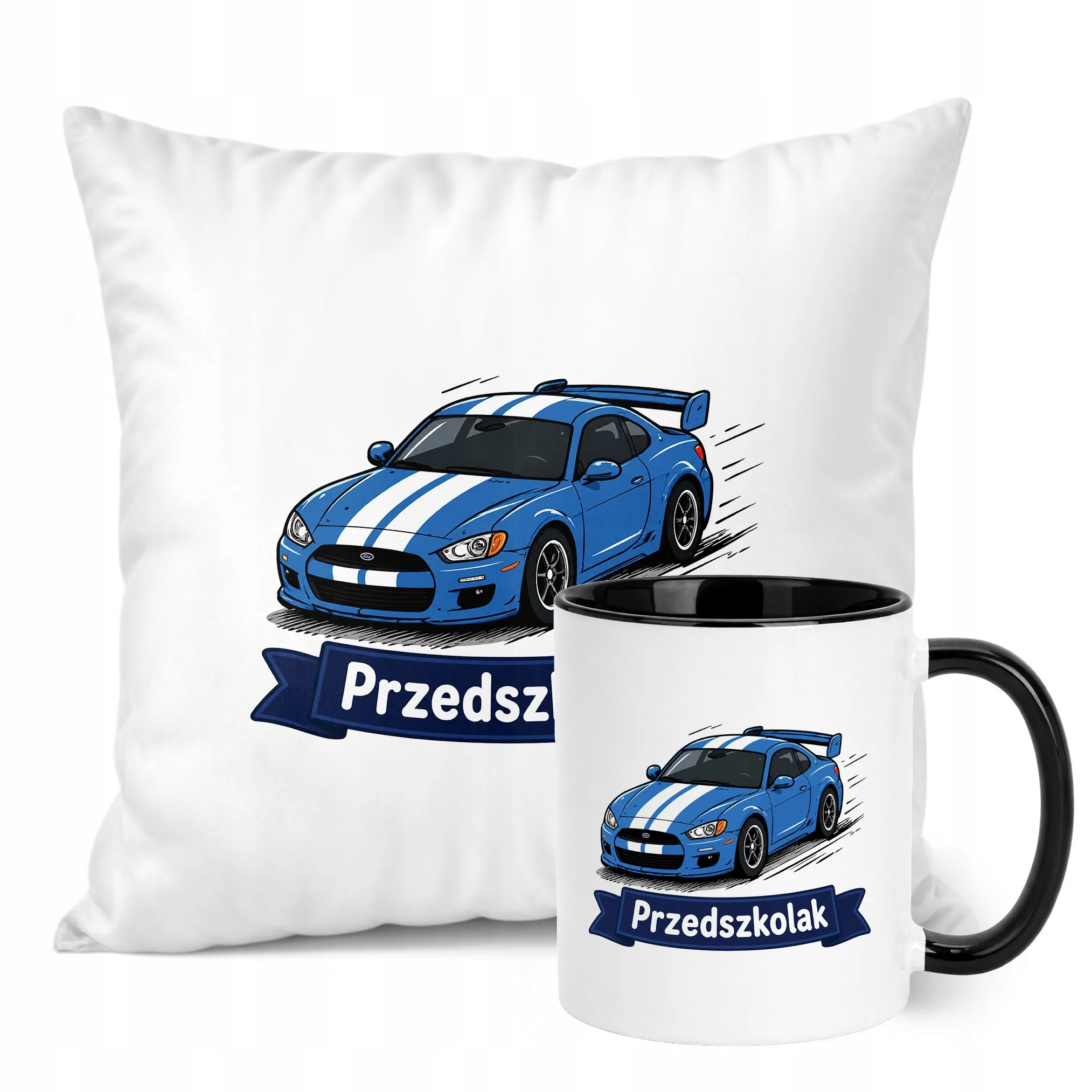 Zestaw Kubek Czarny Poduszka Z Nadrukiem Przedszkolak Szkoła Prezent