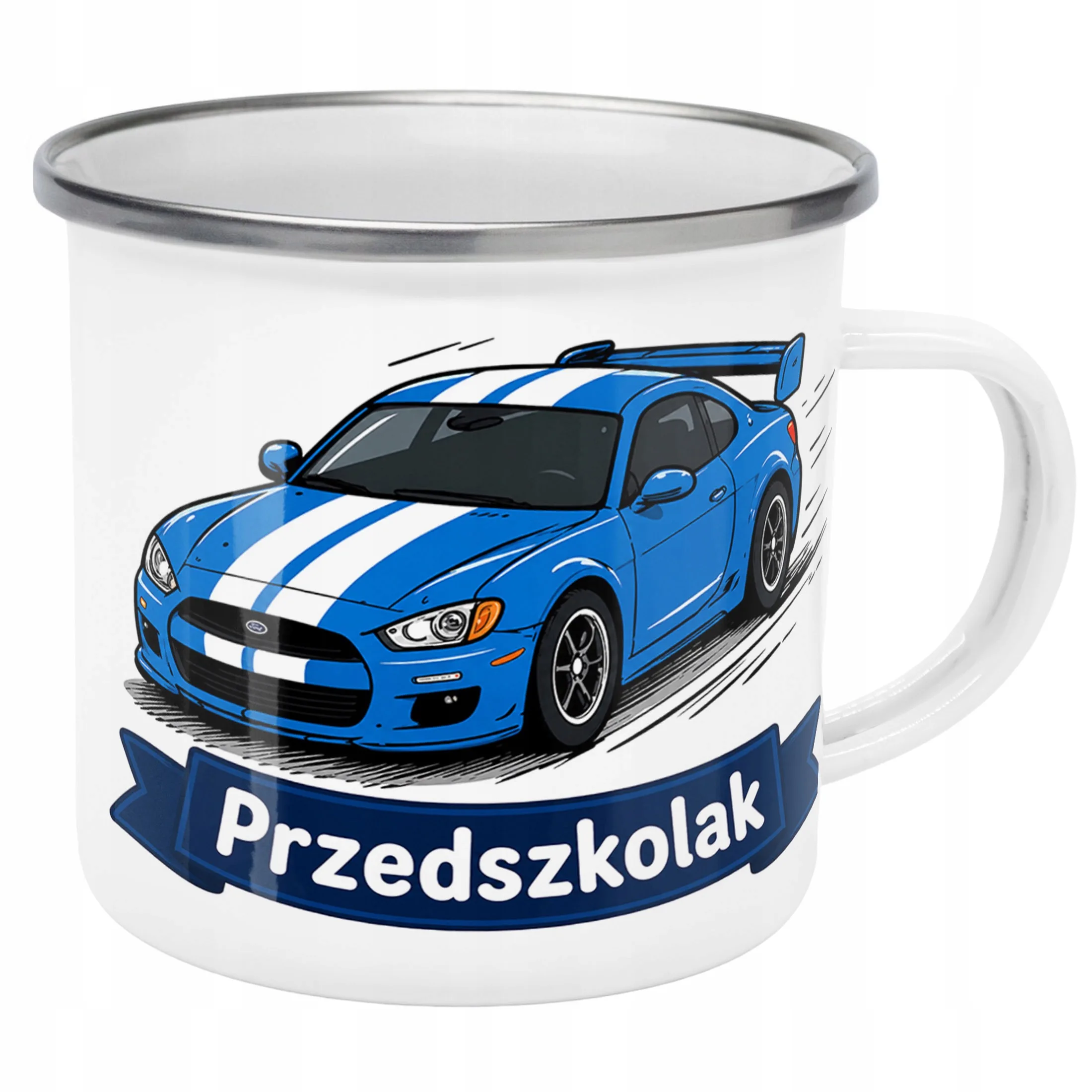 Kubek Emaliowany Przedszkolak Szkoła z Nadrukiem Biały Metalowy Prezent