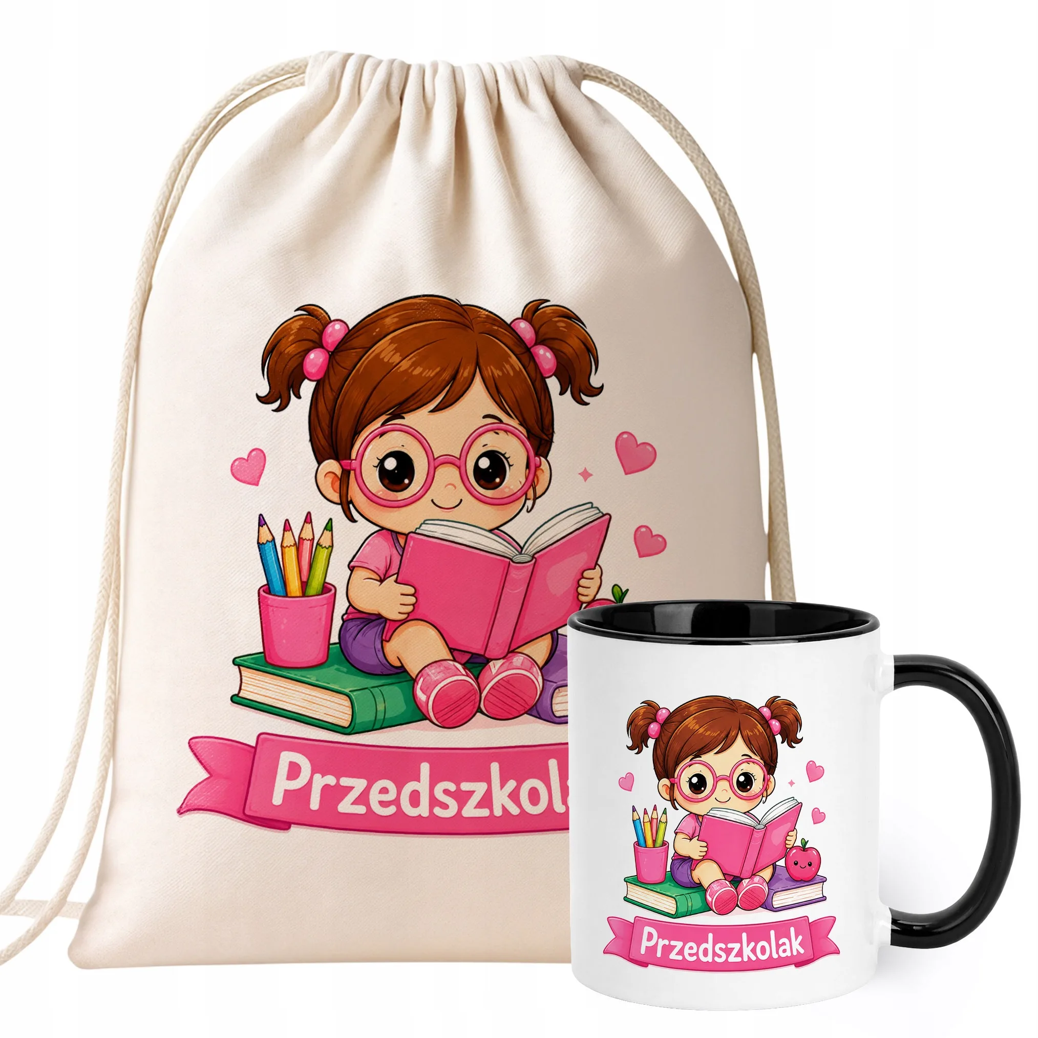 Zestaw Plecak Worek Kubek Czarny Z Nadrukiem Przedszkolak Dla Dzieci