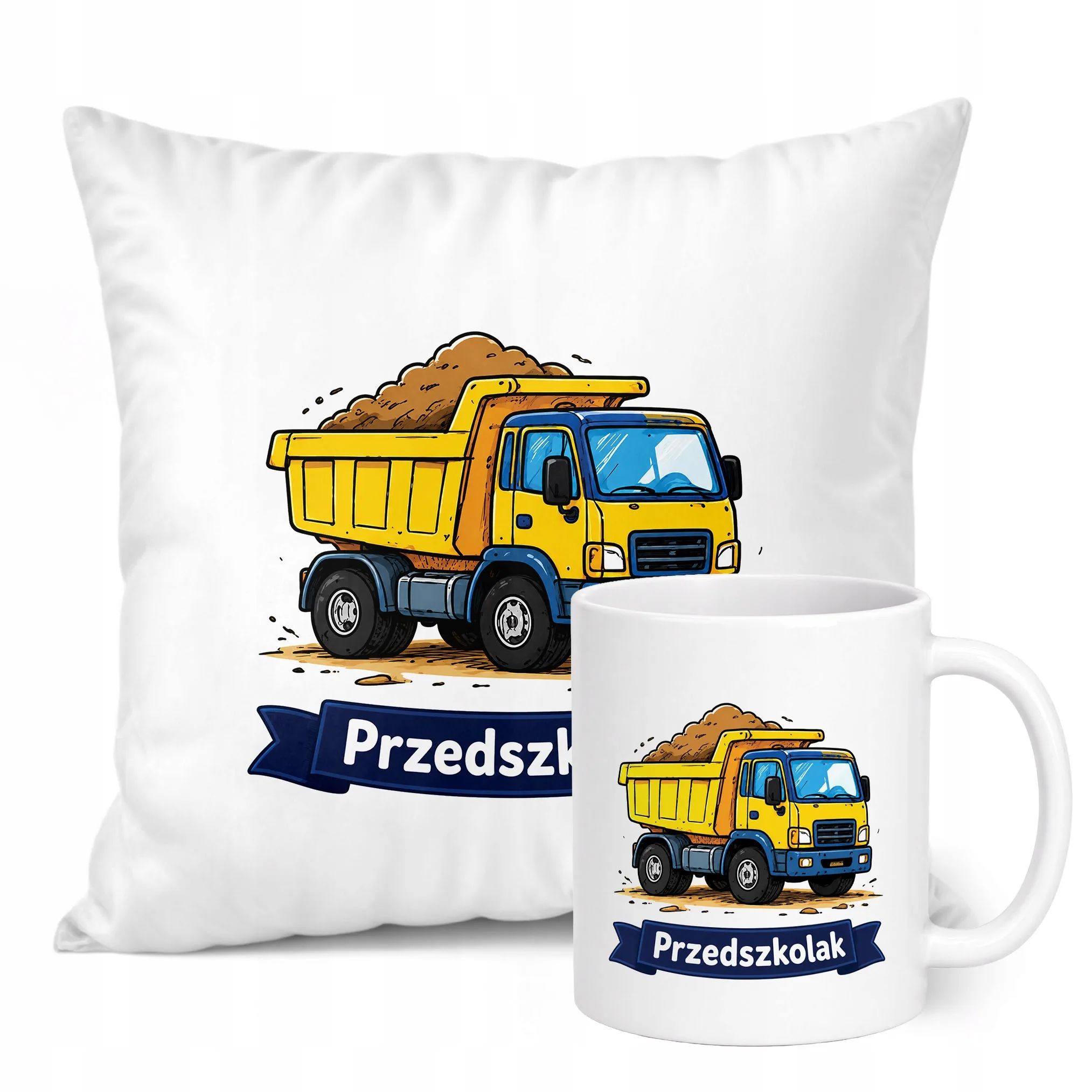 Zestaw Kubek Biały Poduszka Z Nadrukiem Przedszkolak Szkoła Prezent