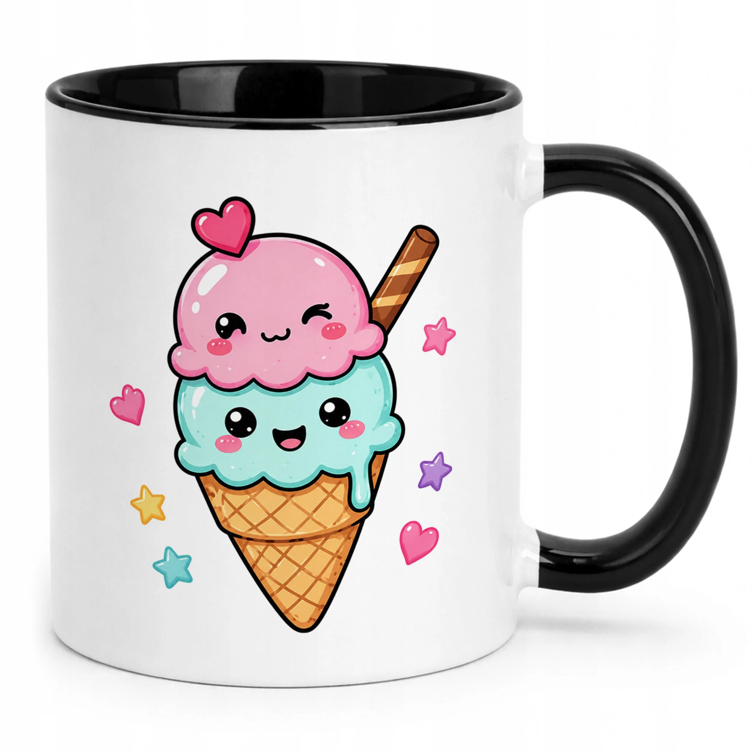 Kubek Czarny z nadrukiem Kawaii Lody Dla Dzieci Prezent Upominek