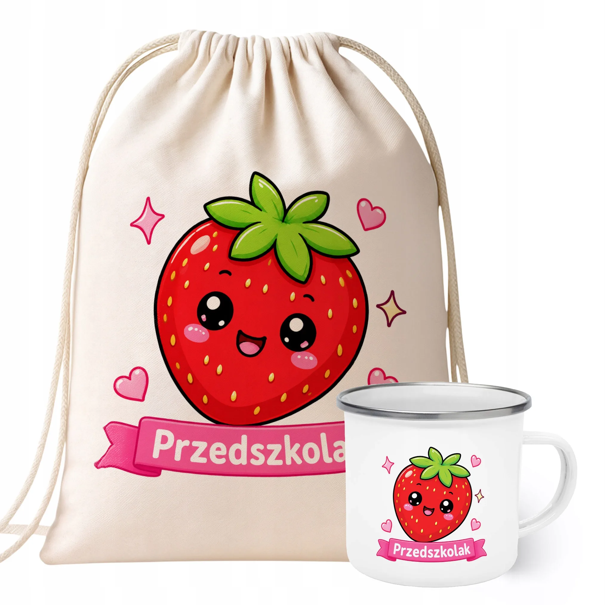 Zestaw Plecak Worek Kubek Emaliowany Z Nadrukiem Przedszkolak Szkoła