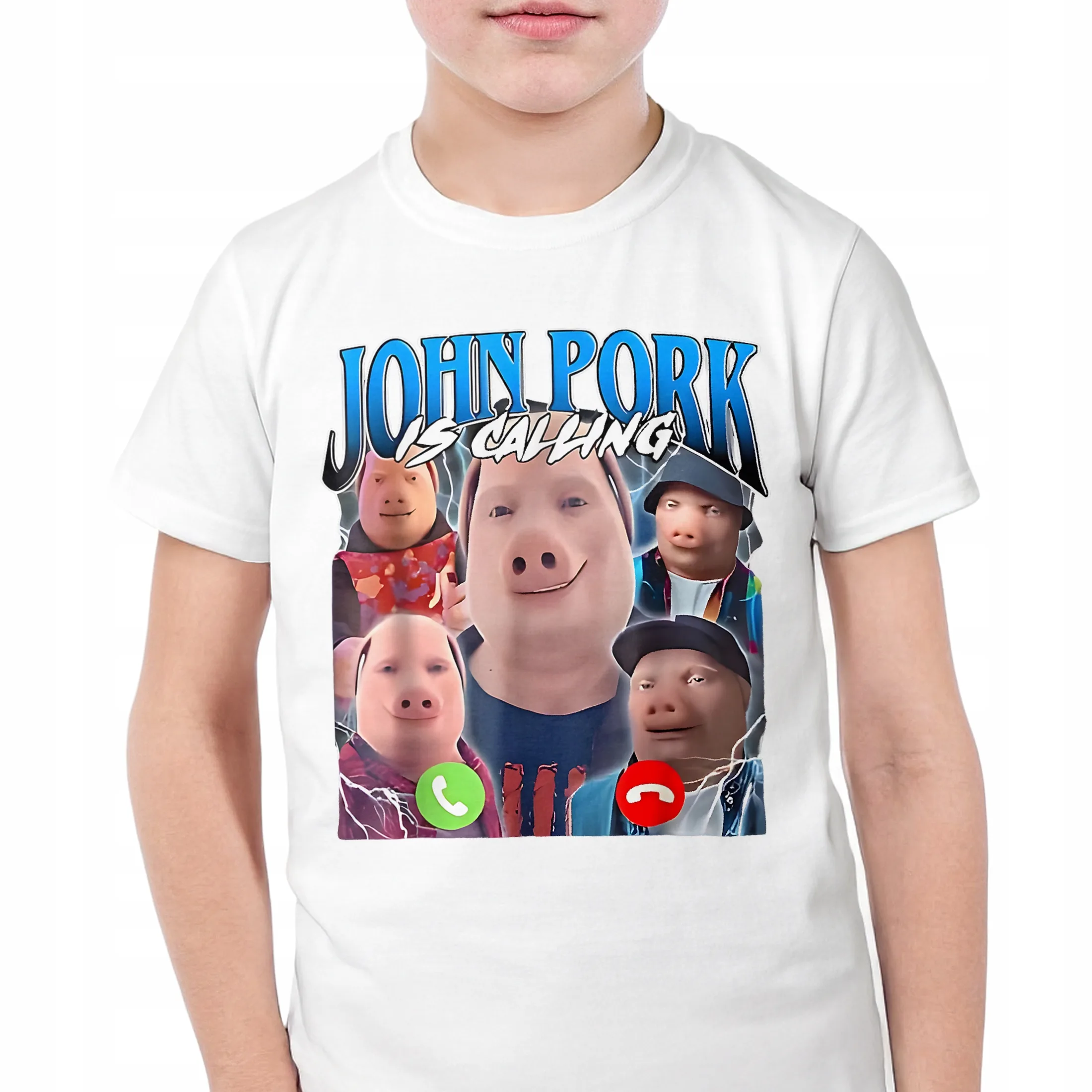 Koszulka biała dziecięca John Pork Calling viral tiktok brainrot mem r. 116