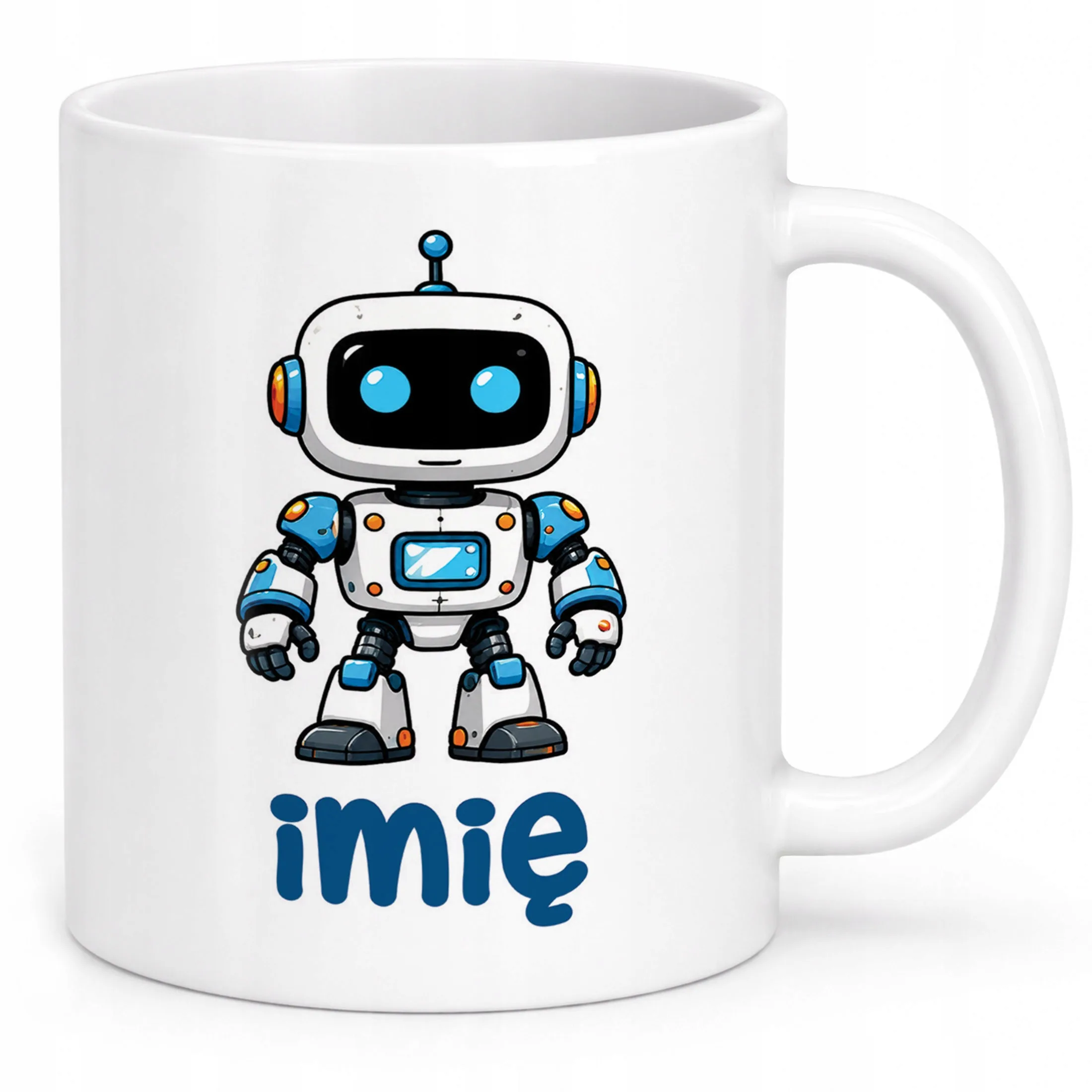 Biały Kubek z nadrukiem personalizowany Robot Dla Dzieci Prezent