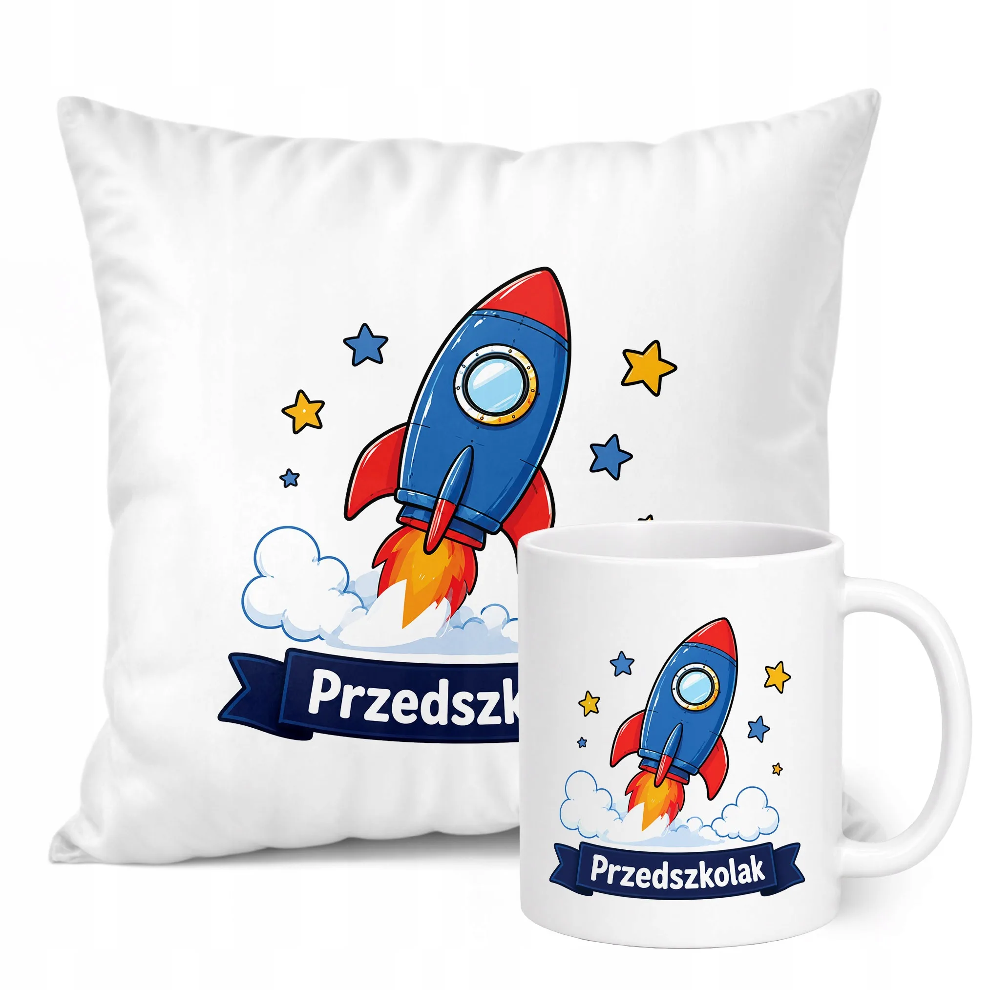 Zestaw Kubek Biały Poduszka Z Nadrukiem Przedszkolak Szkoła Prezent