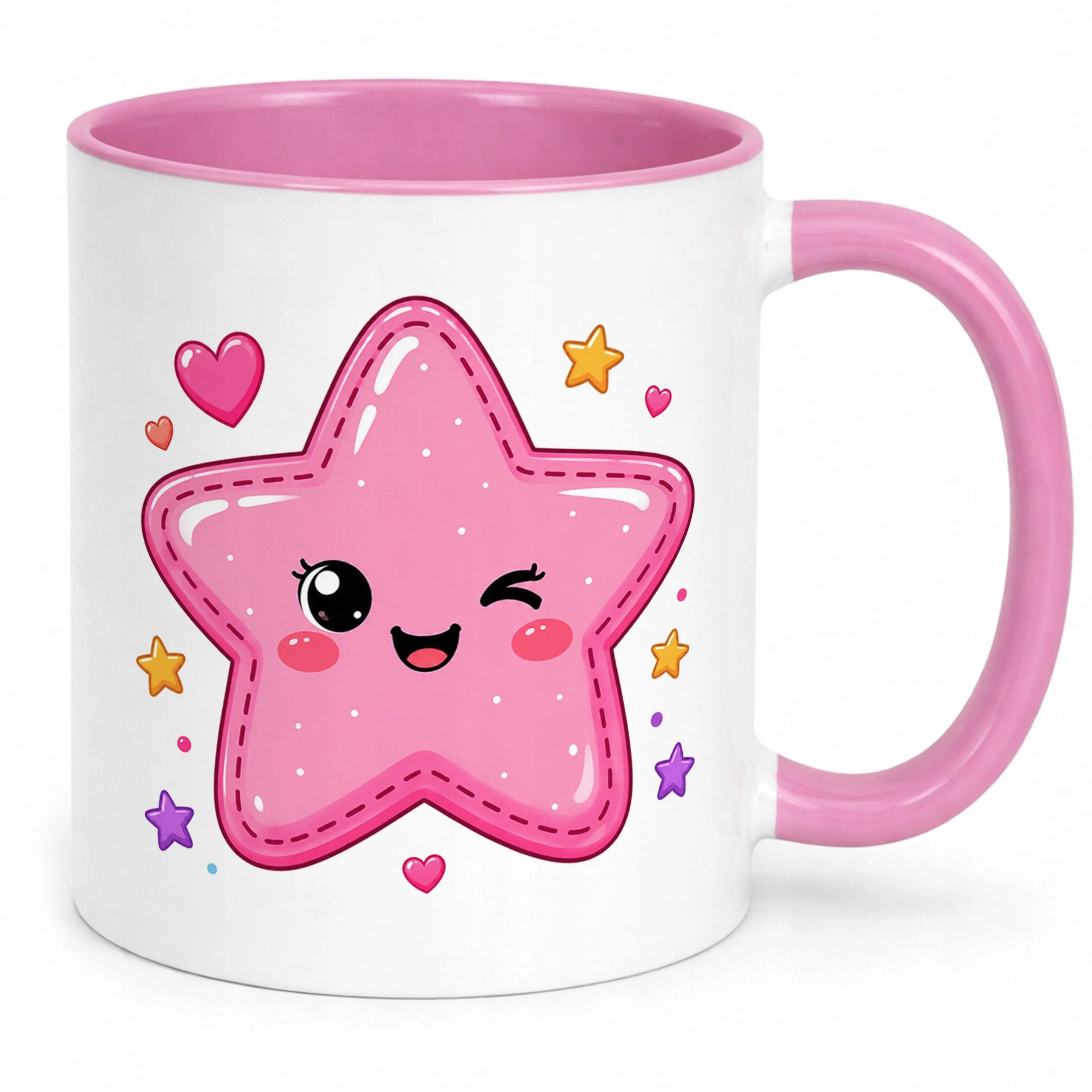 Kubek Różowy z nadrukiem Kawaii Gwiazdka Dla Dzieci Prezent Upominek