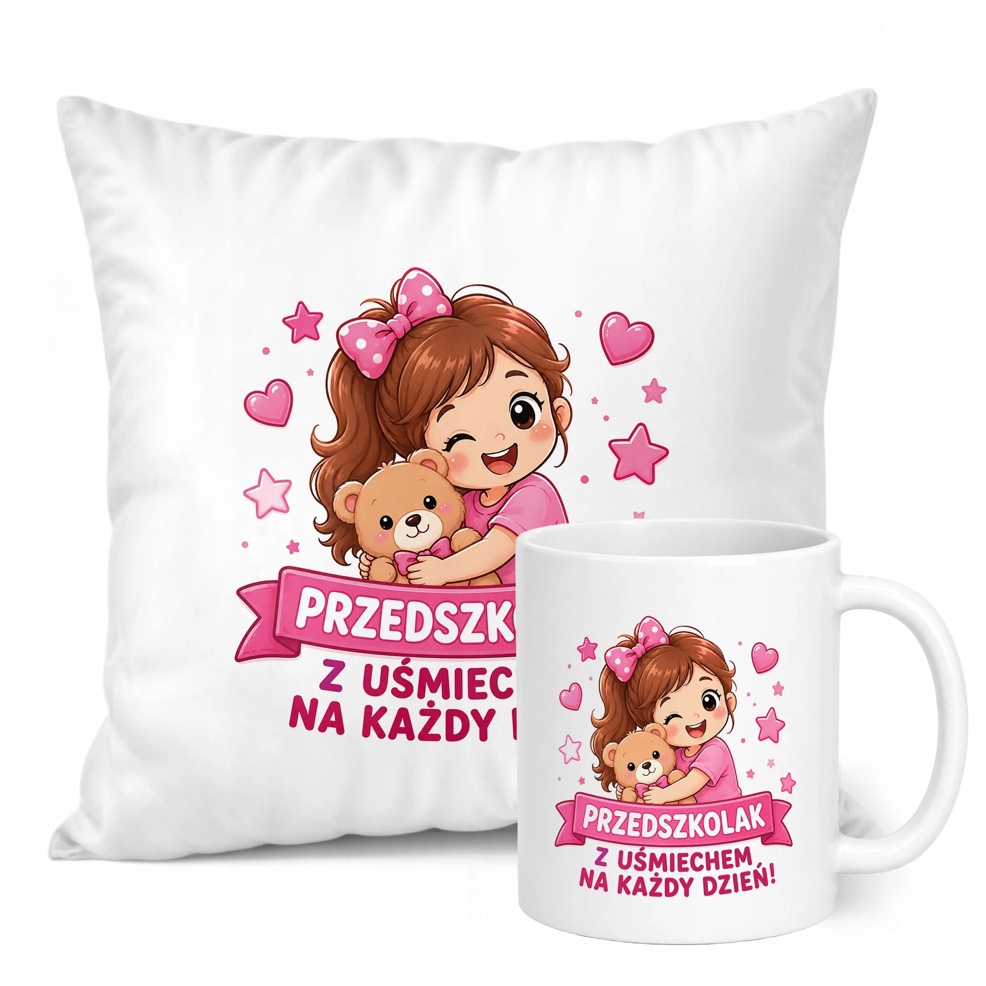 Zestaw Kubek Biały Poduszka Z Nadrukiem Przedszkolak Szkoła Prezent