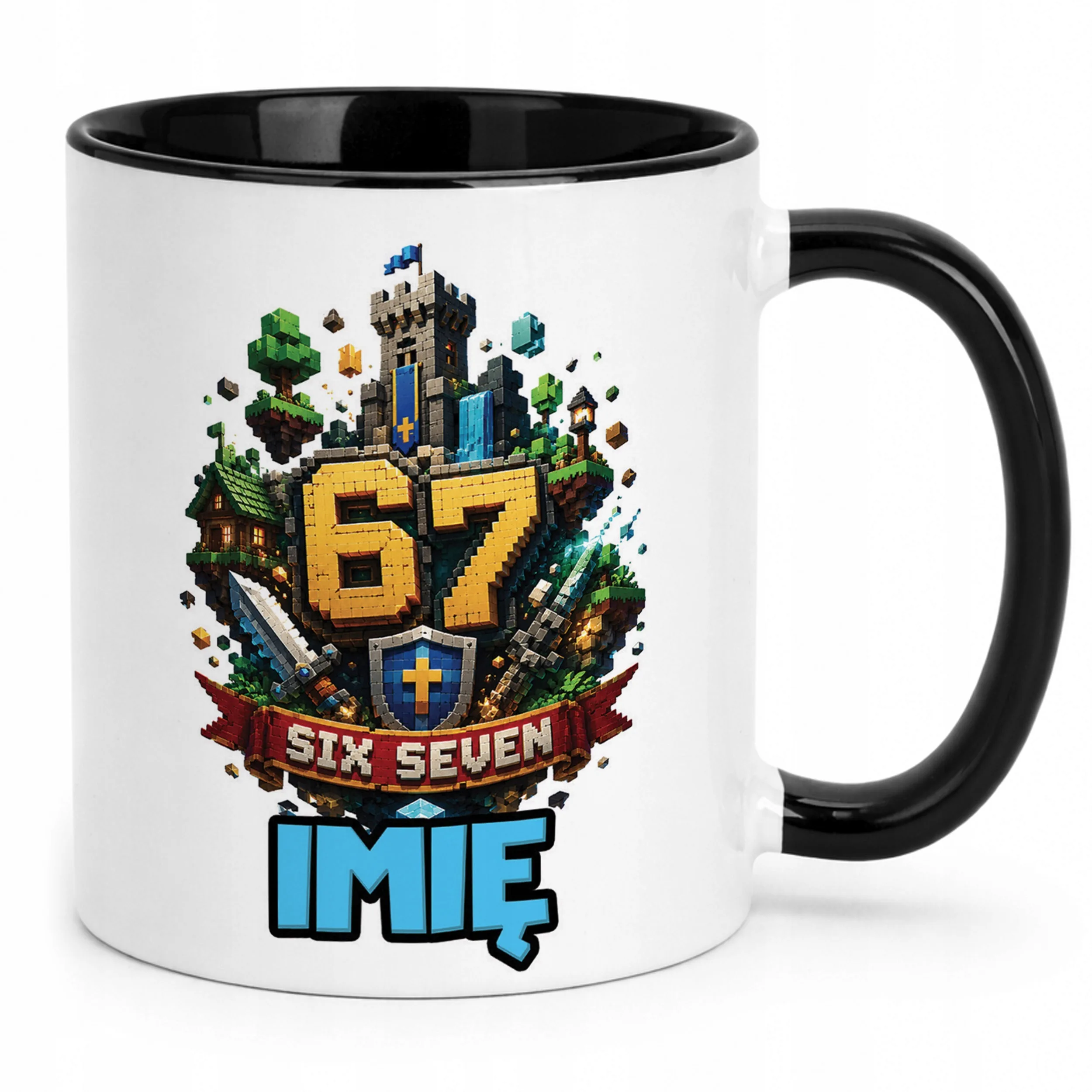 Kubek Czarny z nadrukiem personalizowany SIX SEVEN Dla Dzieci Prezent