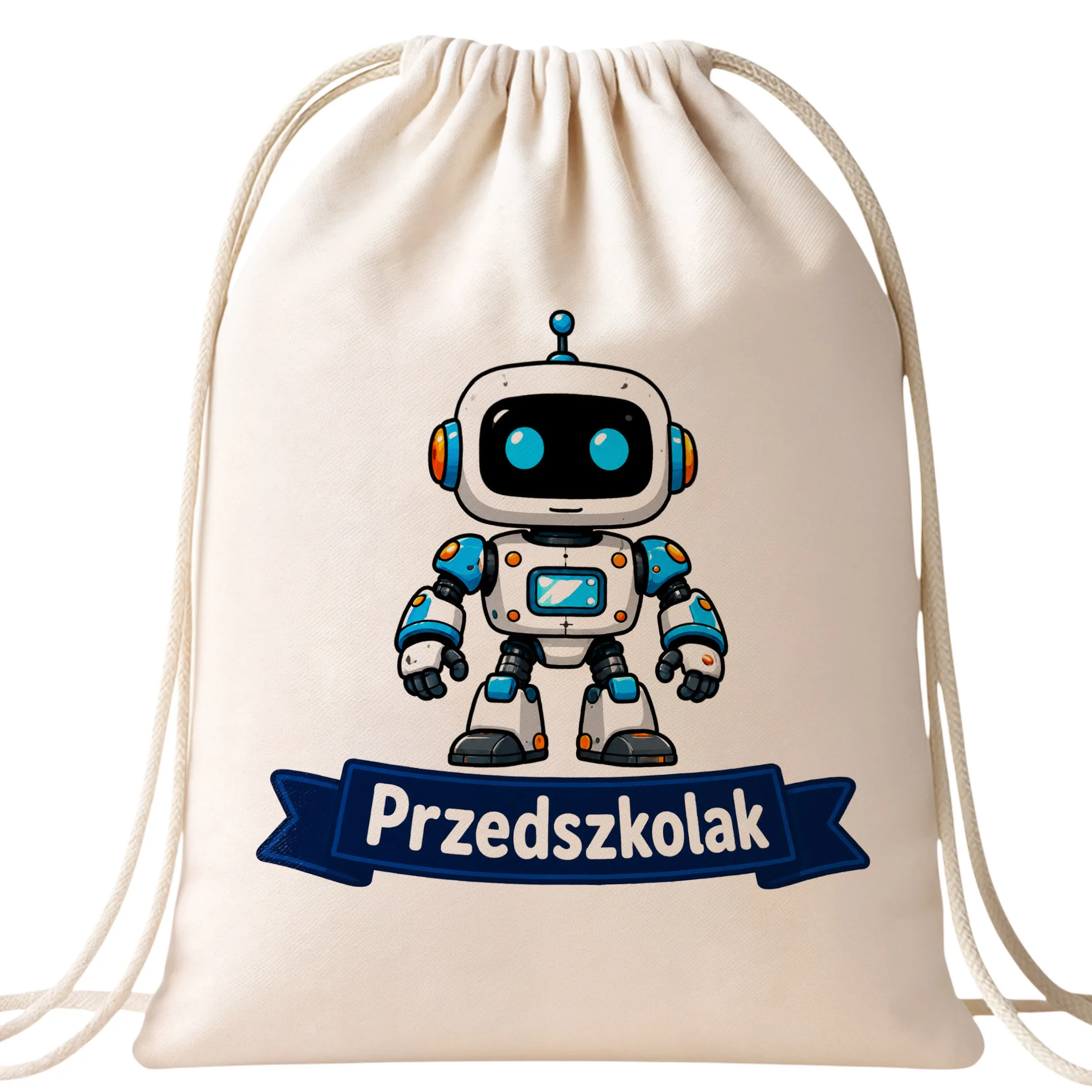 Plecak Worek Przedszkolak z Nadrukiem Bawełniany Szkolny na Buty Ecru