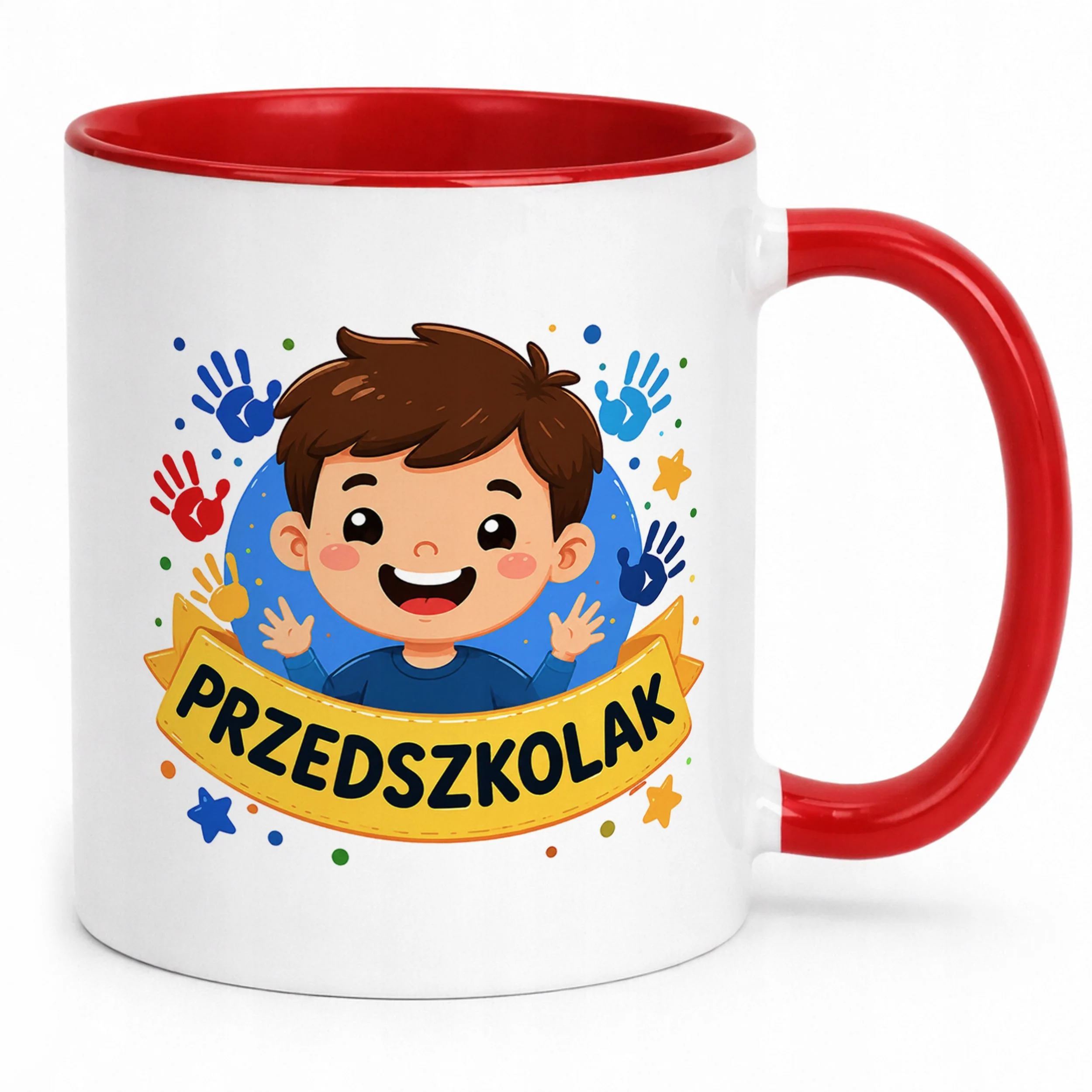Kubek Czerwony z nadrukiem Przedszkolak Szkoła Dla Dzieci Prezent