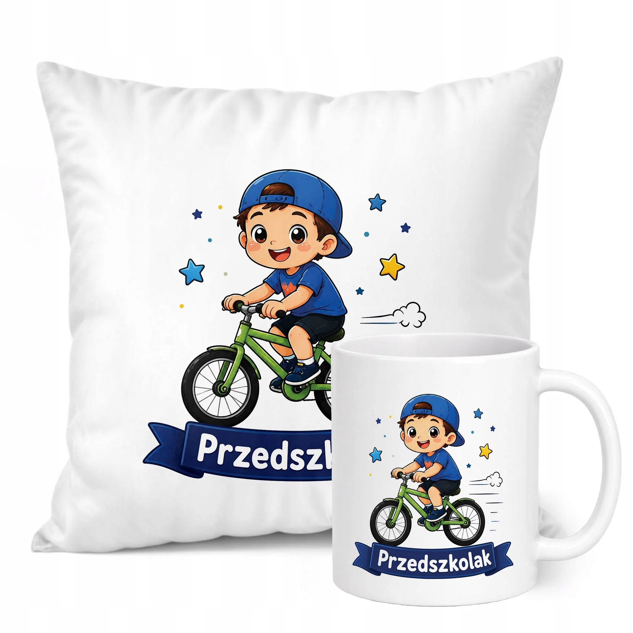 Zestaw Kubek Biały Poduszka Z Nadrukiem Przedszkolak Szkoła Prezent