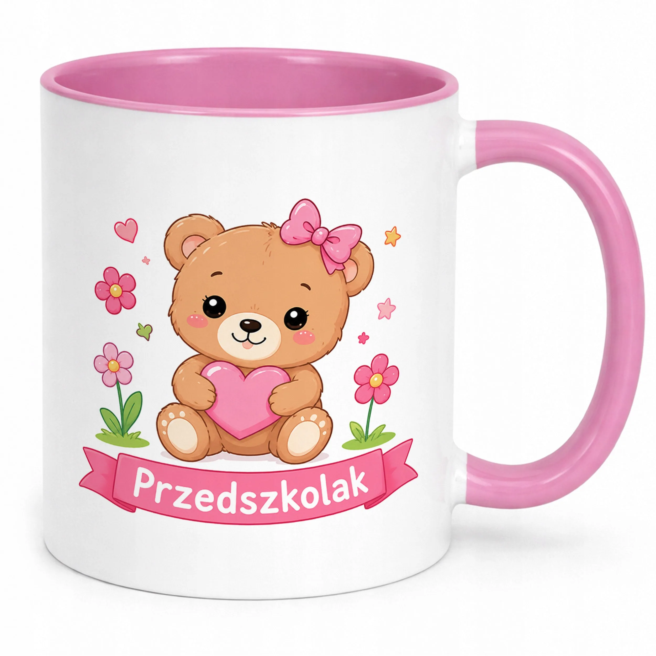Kubek Różowy z nadrukiem Przedszkolak Szkoła Dla Dzieci Prezent