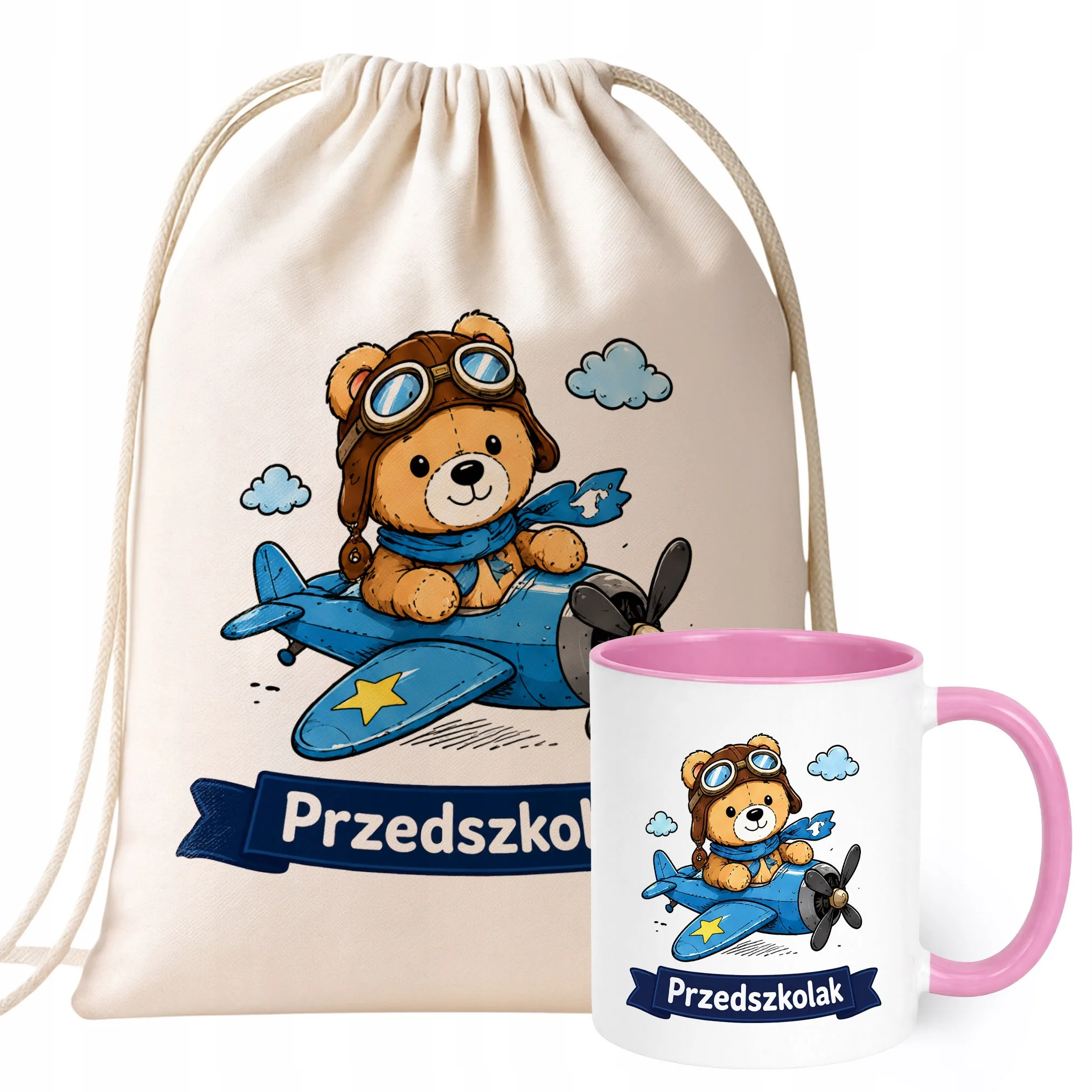 Zestaw Plecak Worek Kubek Różowy Z Nadrukiem Przedszkolak Dla Dzieci
