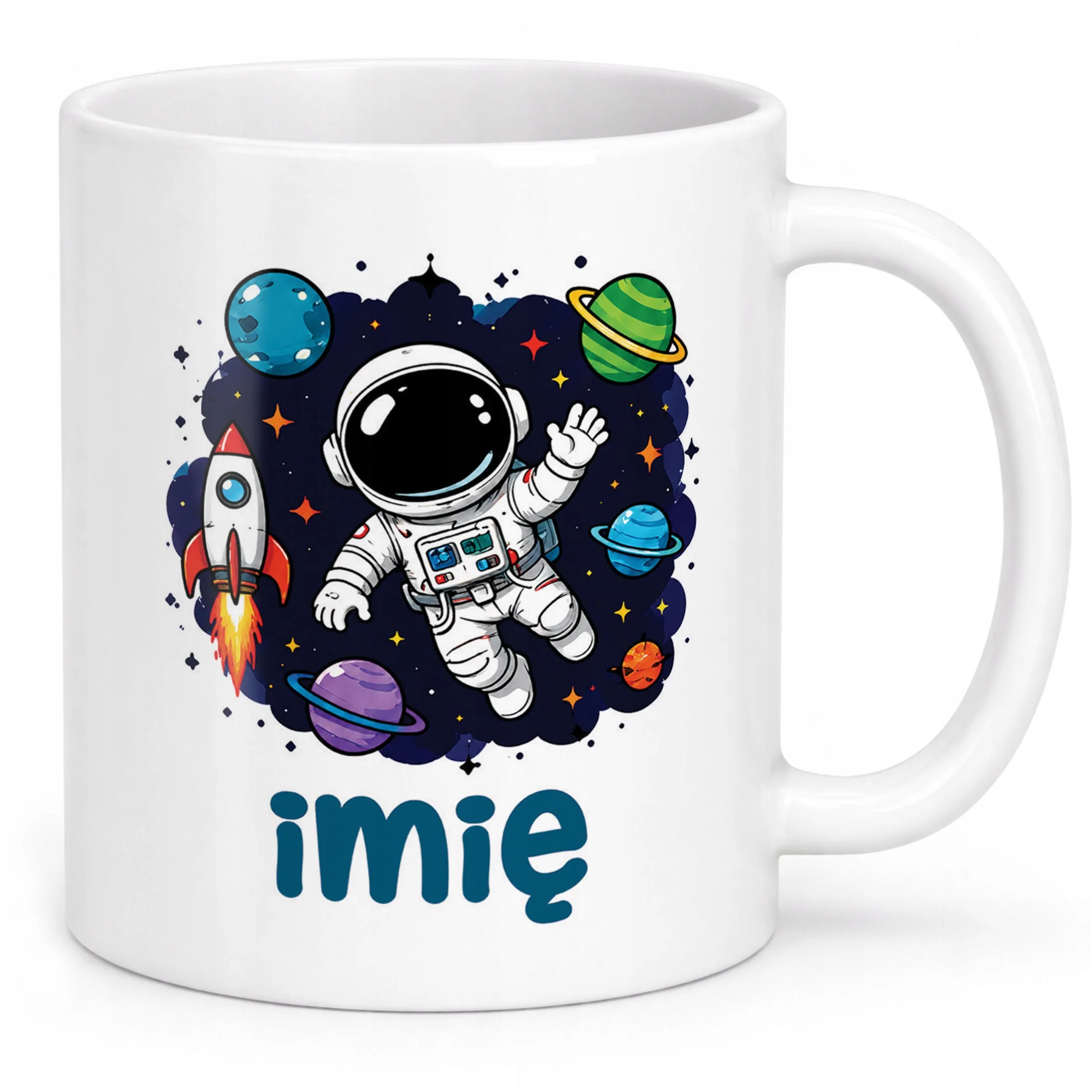 Biały Kubek z nadrukiem personalizowany Kosmonauta Dla Dzieci Prezent