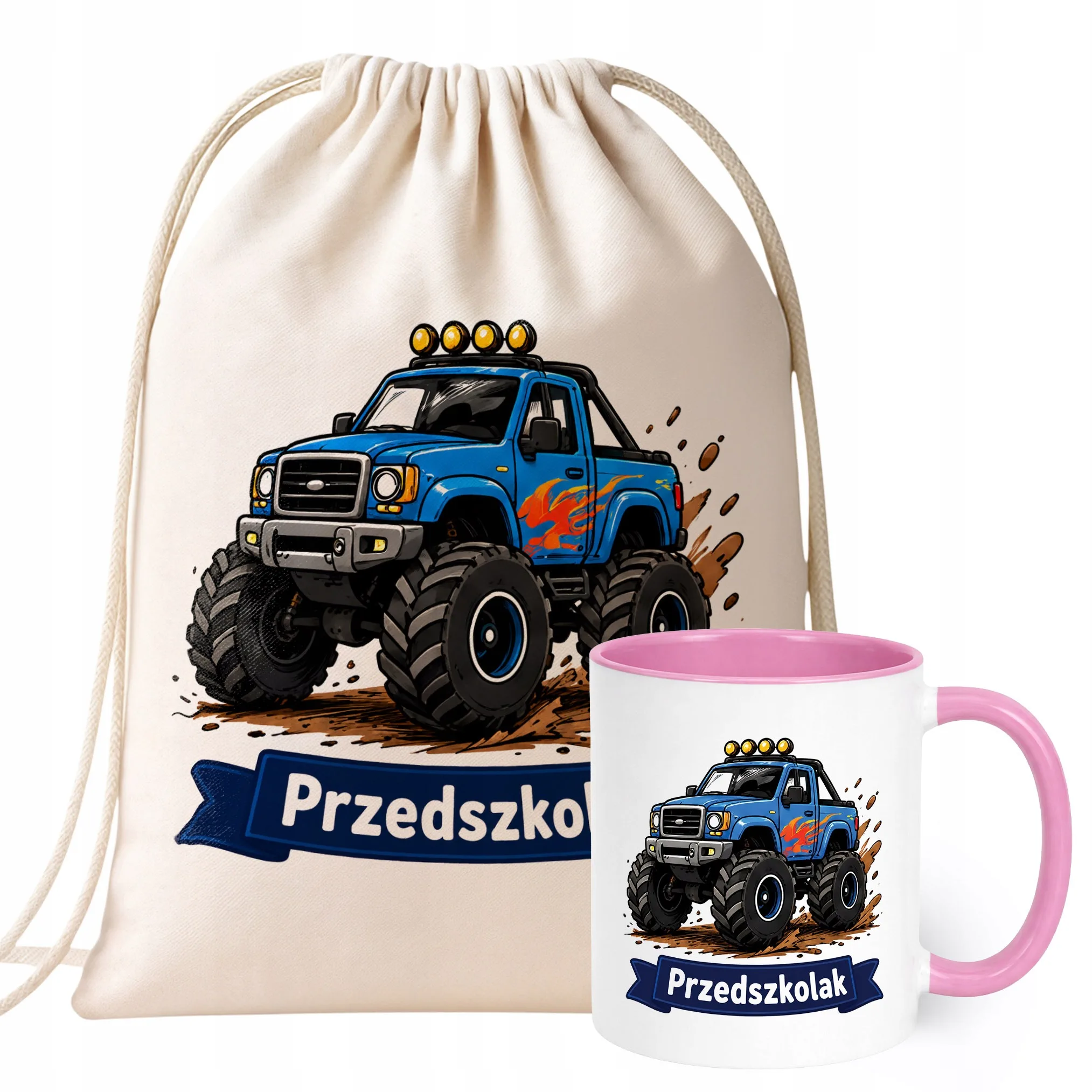 Zestaw Plecak Worek Kubek Różowy Z Nadrukiem Przedszkolak Dla Dzieci
