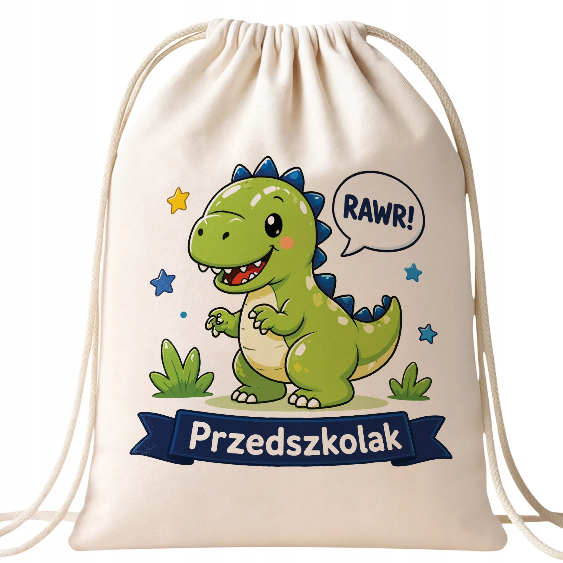 Plecak Worek Przedszkolak z Nadrukiem Bawełniany Szkolny na Buty Ecru