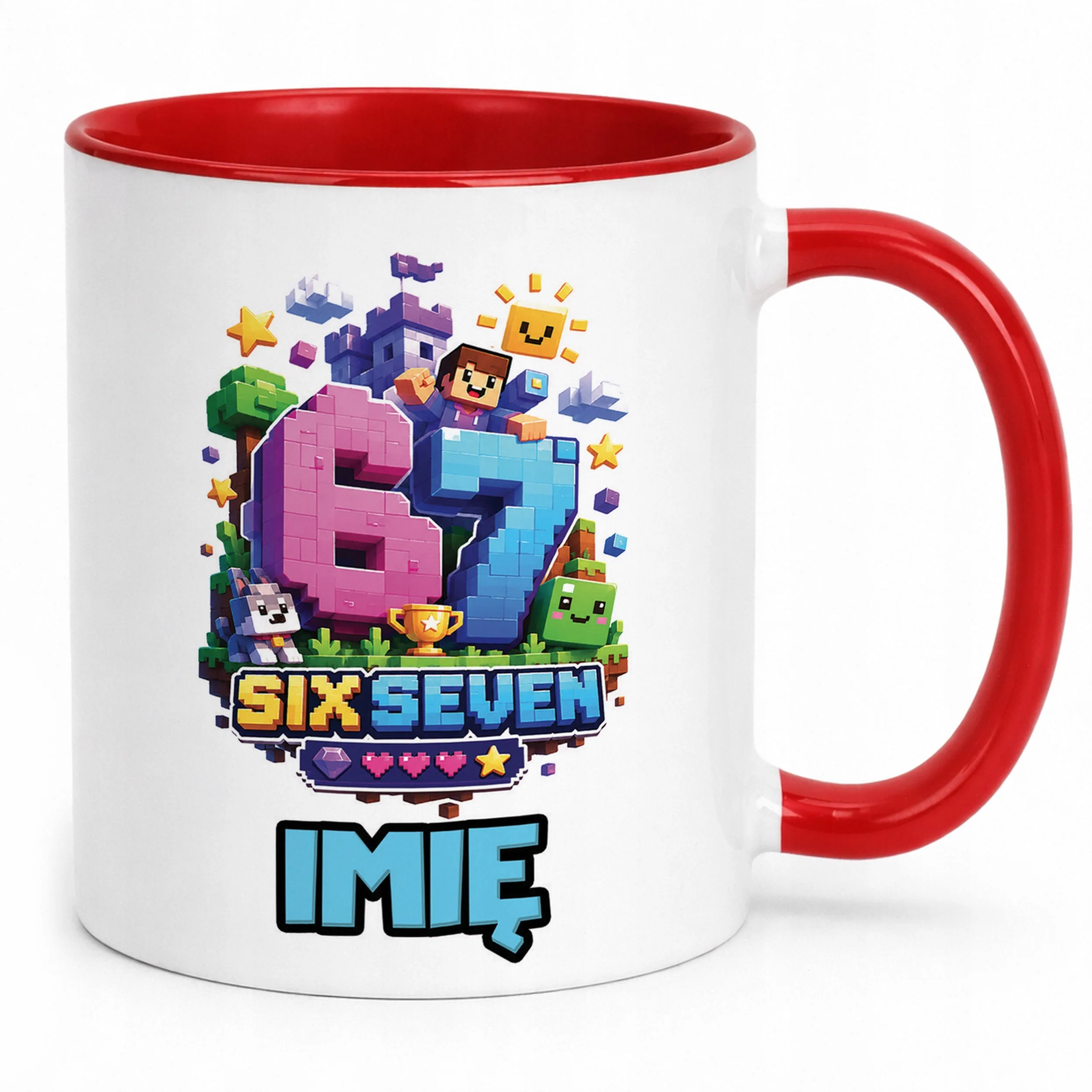 Kubek Czerwony z nadrukiem personalizowany 67 SIX SEVEN Dla Dzieci Prezent