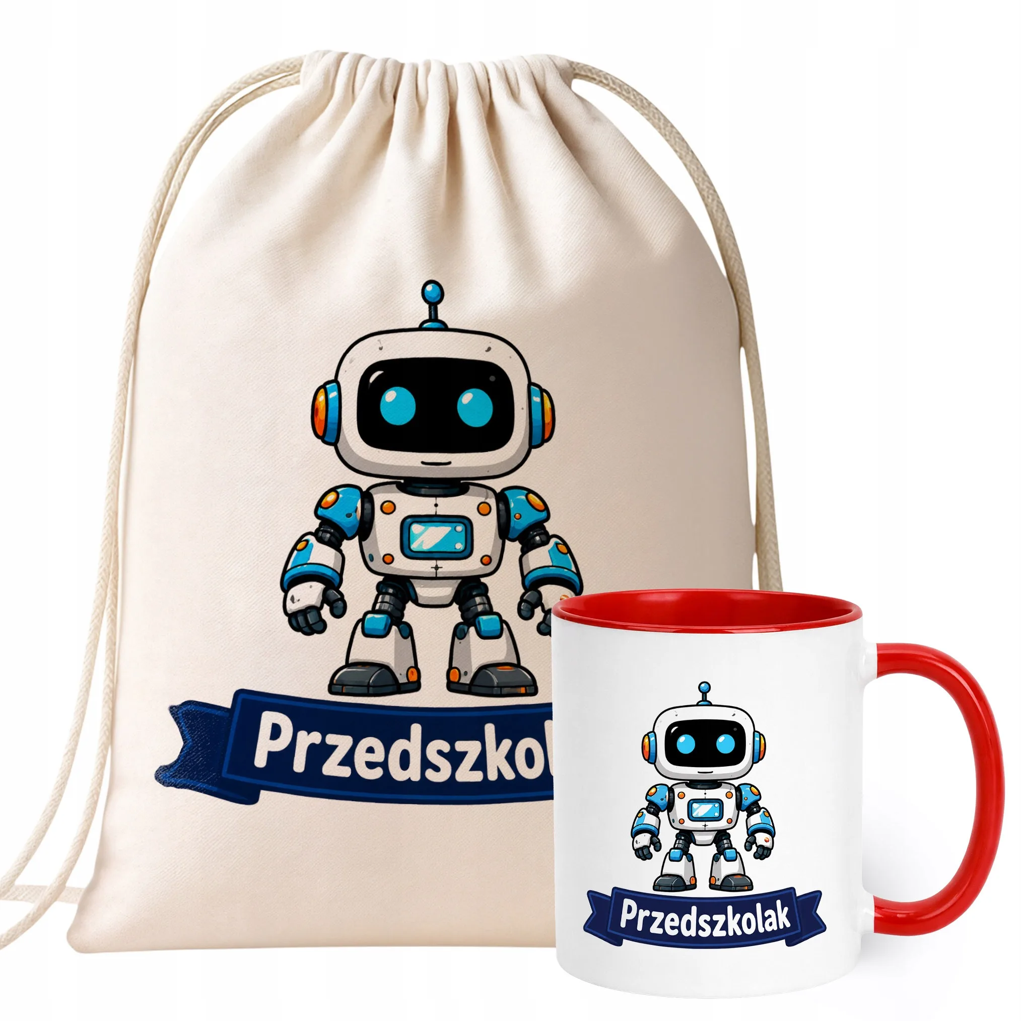 Zestaw Plecak Worek Kubek Czerwony Z Nadrukiem Przedszkolak Dla Dzieci