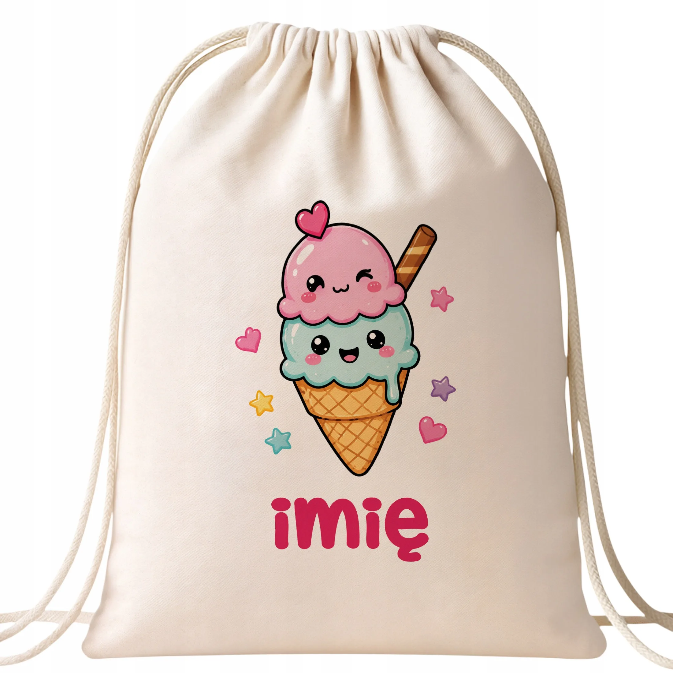 Plecak Worek Personalizowany Kawaii truskawka Nadrukiem Bawełniany Szkolny