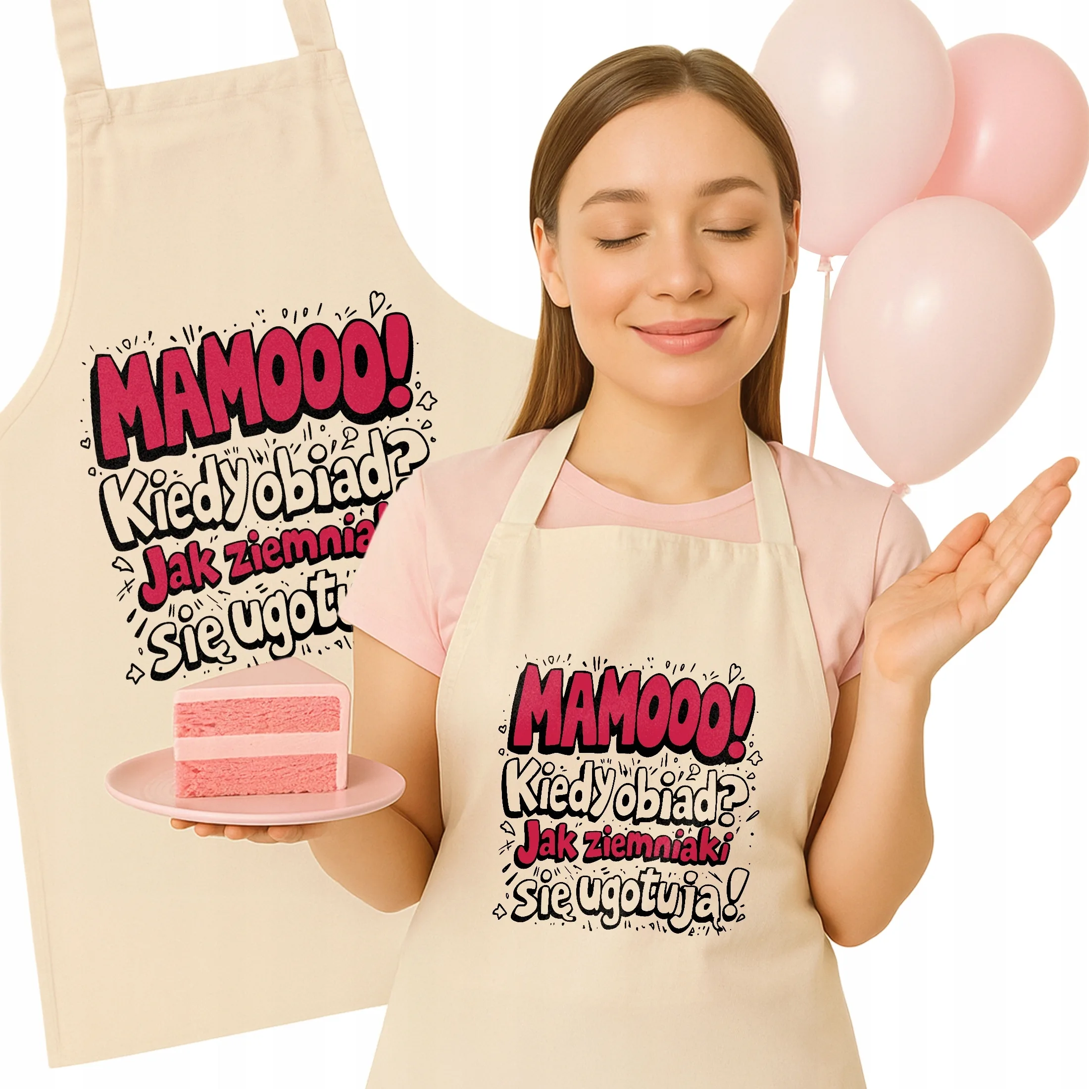 Bawełniany Fartuch Kuchenny Ecru Dzień Matki Mamo Kiedy Obiad Prezent