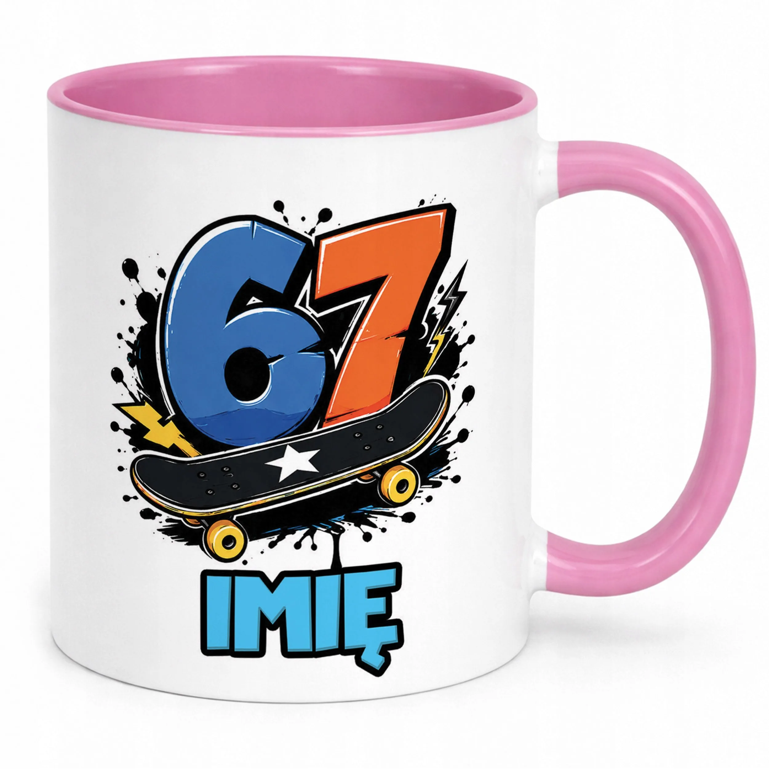 Kubek Różowy z nadrukiem personalizowany 67 SIX SEVEN Dla Dzieci Prezent