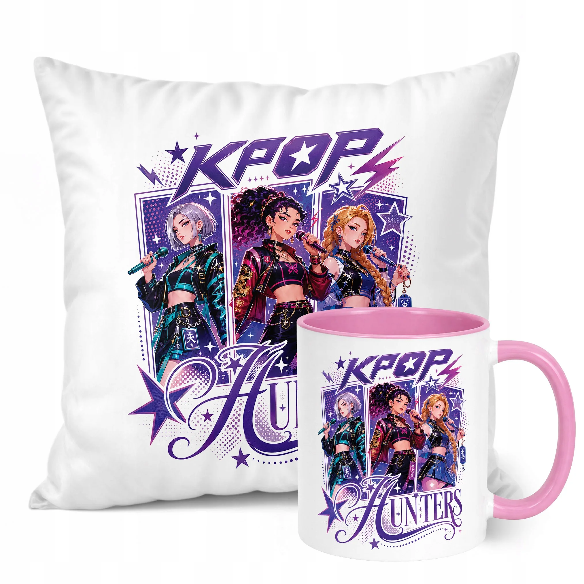 Zestaw Kubek Różowy Poduszka Z Nadrukiem ŁOWCZYNIE KPOP Prezent