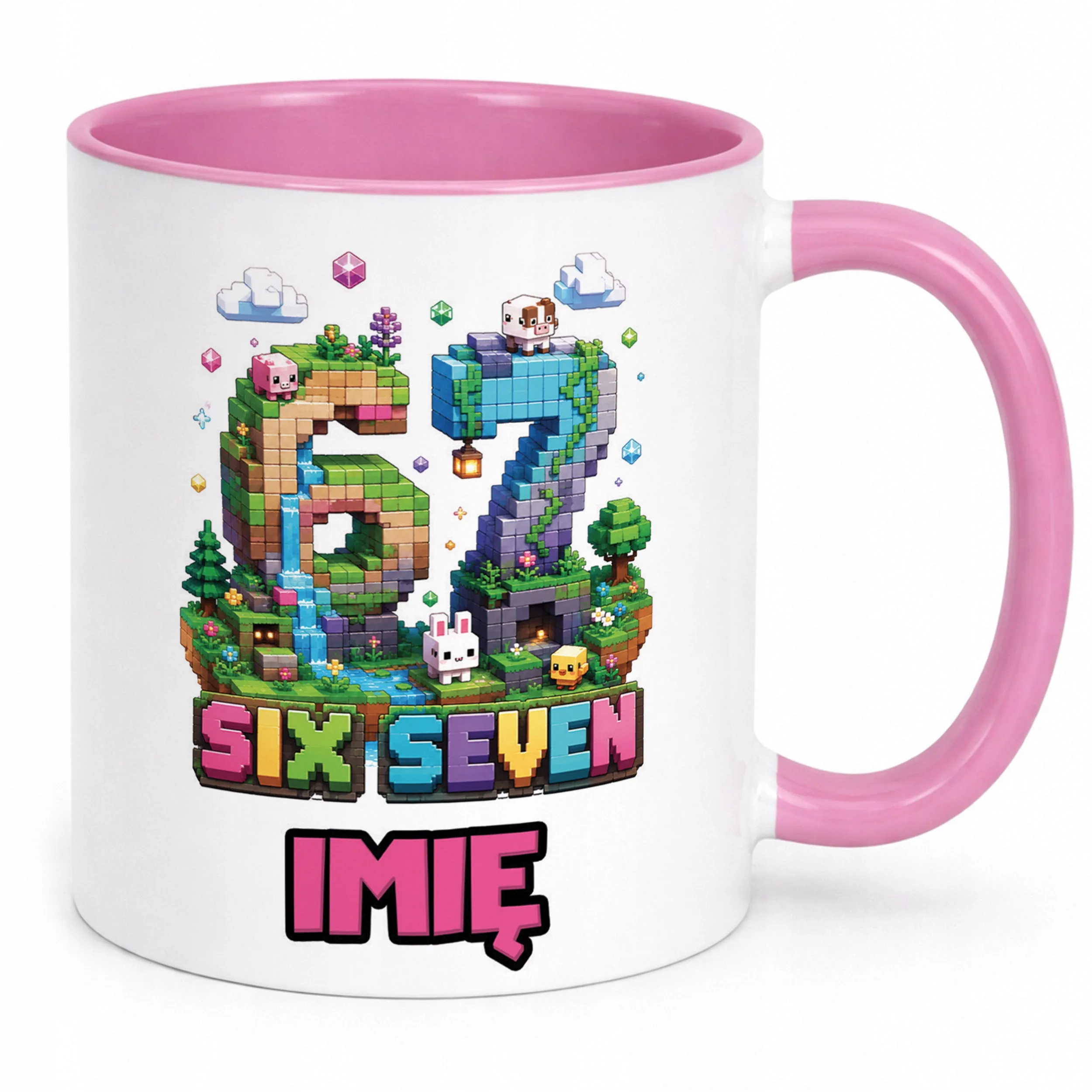 Kubek Różowy z nadrukiem personalizowany SIX SEVEN Dla Dzieci Prezent