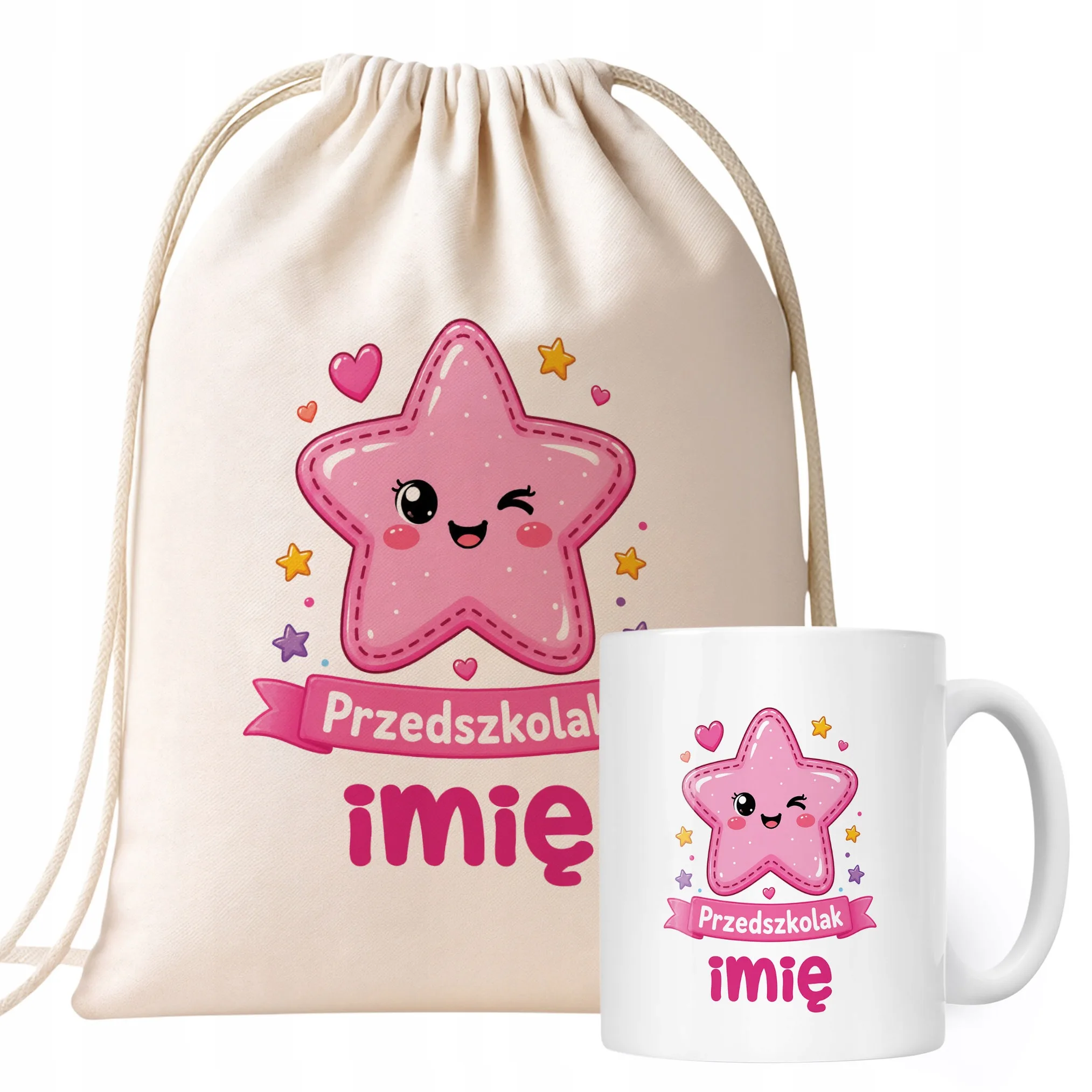 Zestaw Personalizowany Plecak Worek Kubek Przedszkolak Gwiazdka Prezent