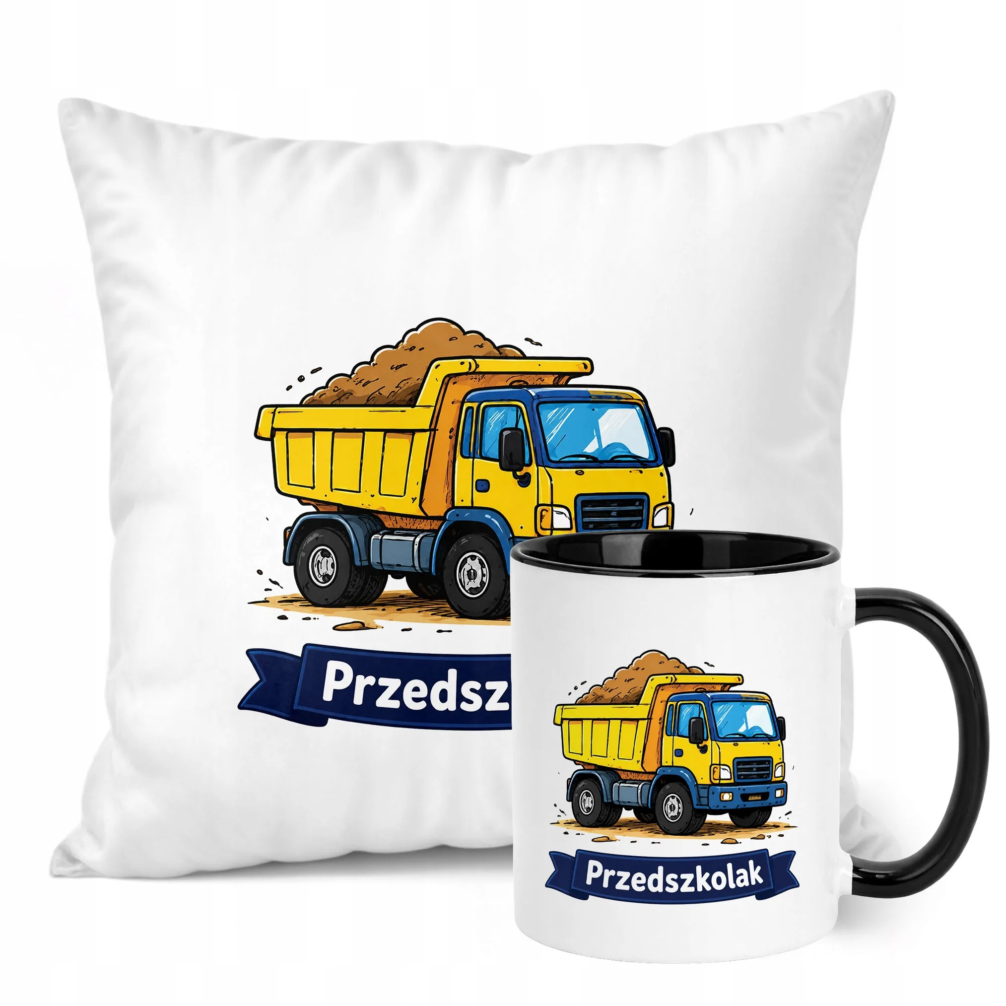 Zestaw Kubek Czarny Poduszka Z Nadrukiem Przedszkolak Szkoła Prezent