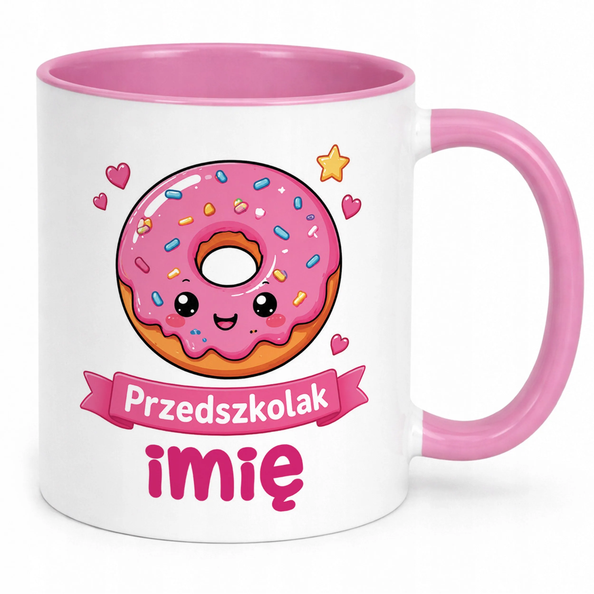 Kubek Różowy z nadrukiem personalizowany Przedszkolak Szkoła Dla Dzieci