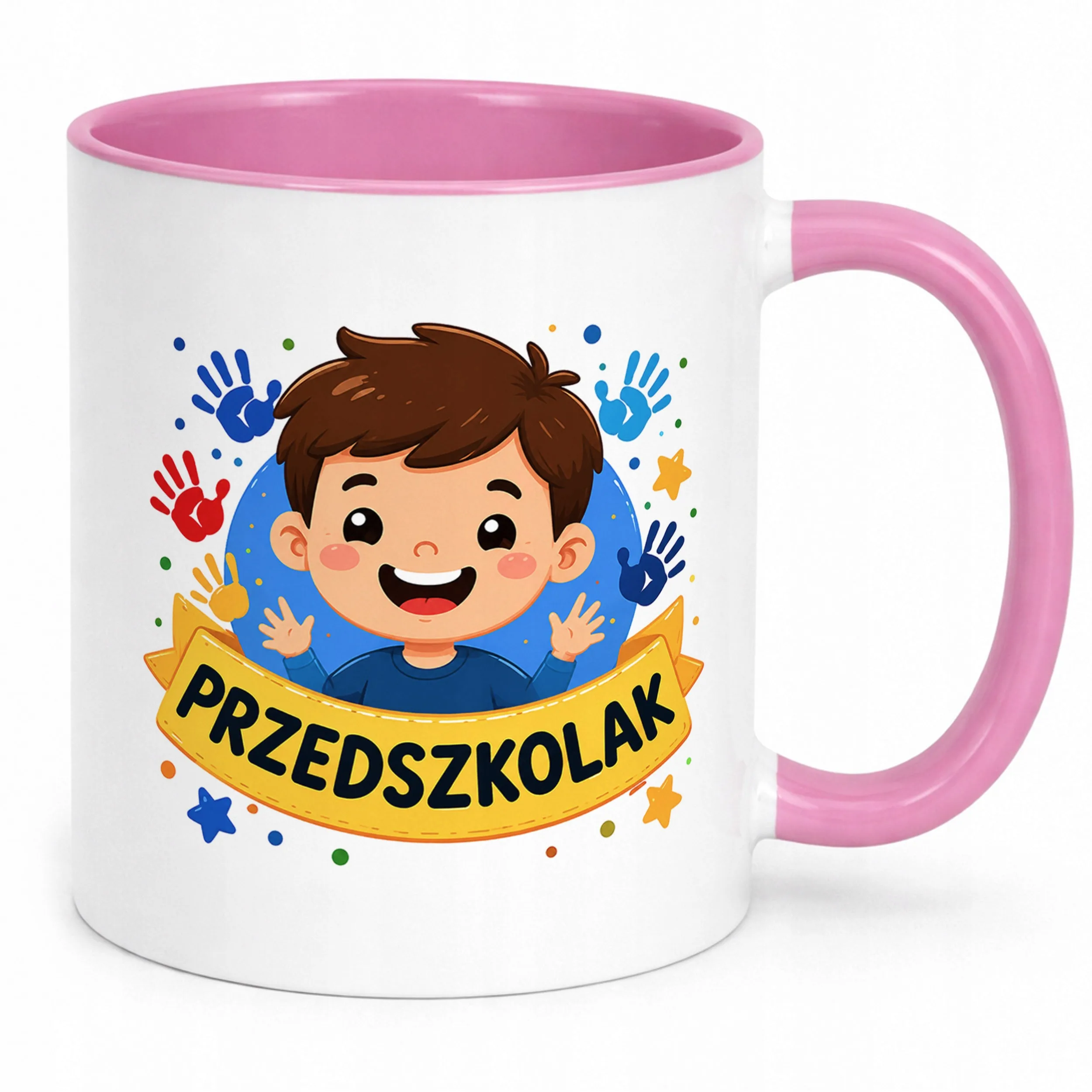 Kubek Różowy z nadrukiem Przedszkolak Szkoła Dla Dzieci Prezent