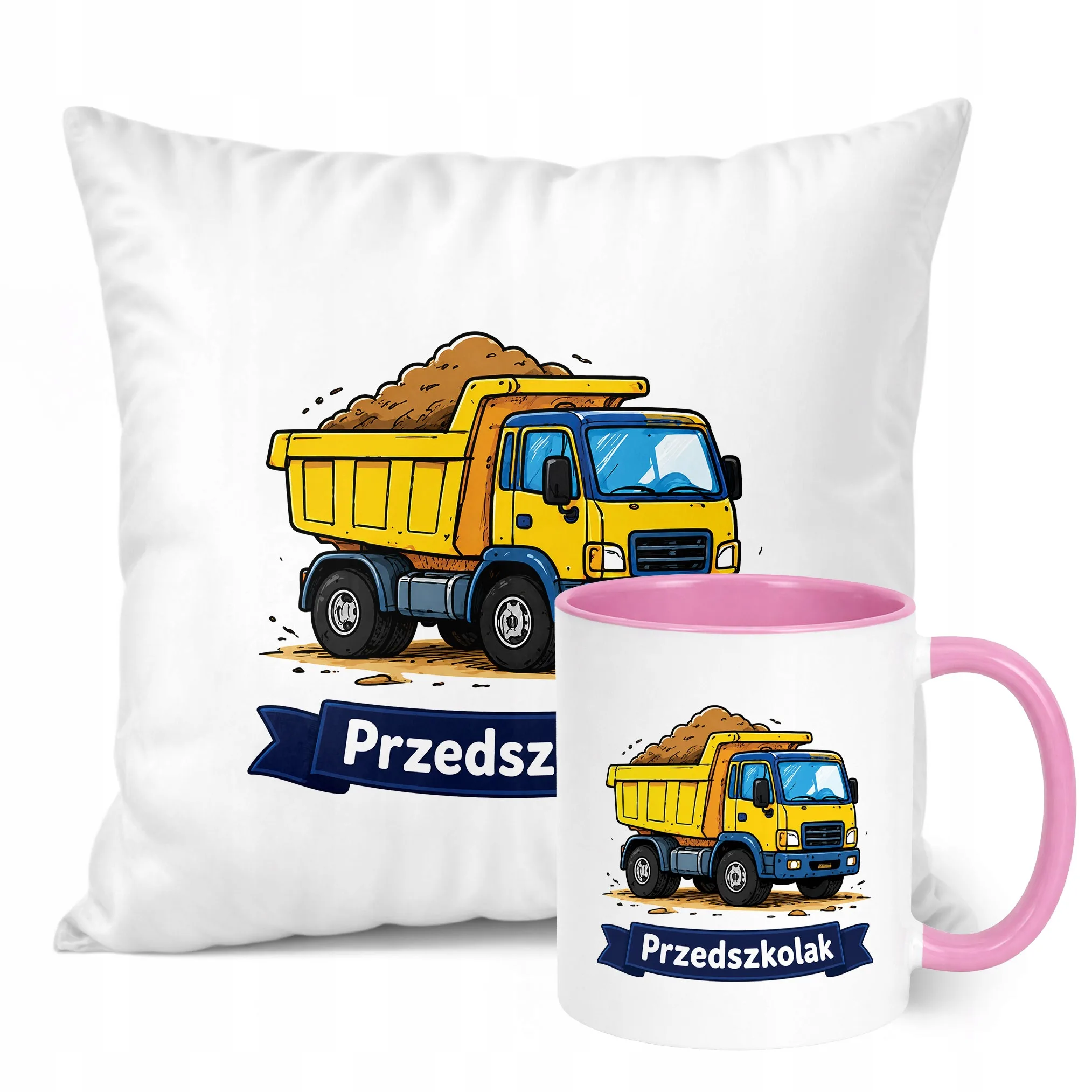 Zestaw Kubek Różowy Poduszka Z Nadrukiem Przedszkolak Szkoła Prezent