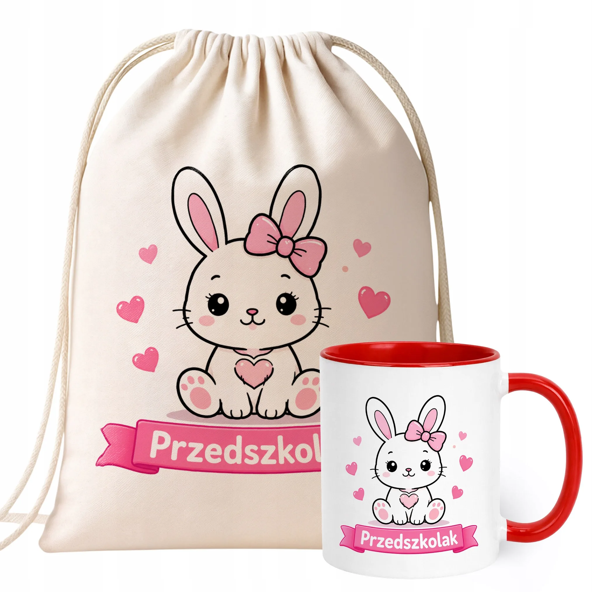 Zestaw Plecak Worek Kubek Czerwony Z Nadrukiem Przedszkolak Dla Dzieci
