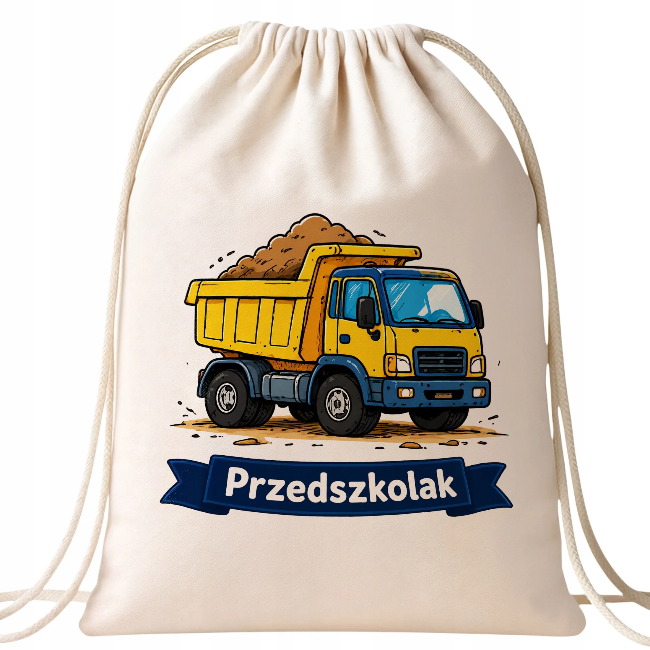 Plecak Worek Przedszkolak z Nadrukiem Bawełniany Szkolny na Buty Ecru
