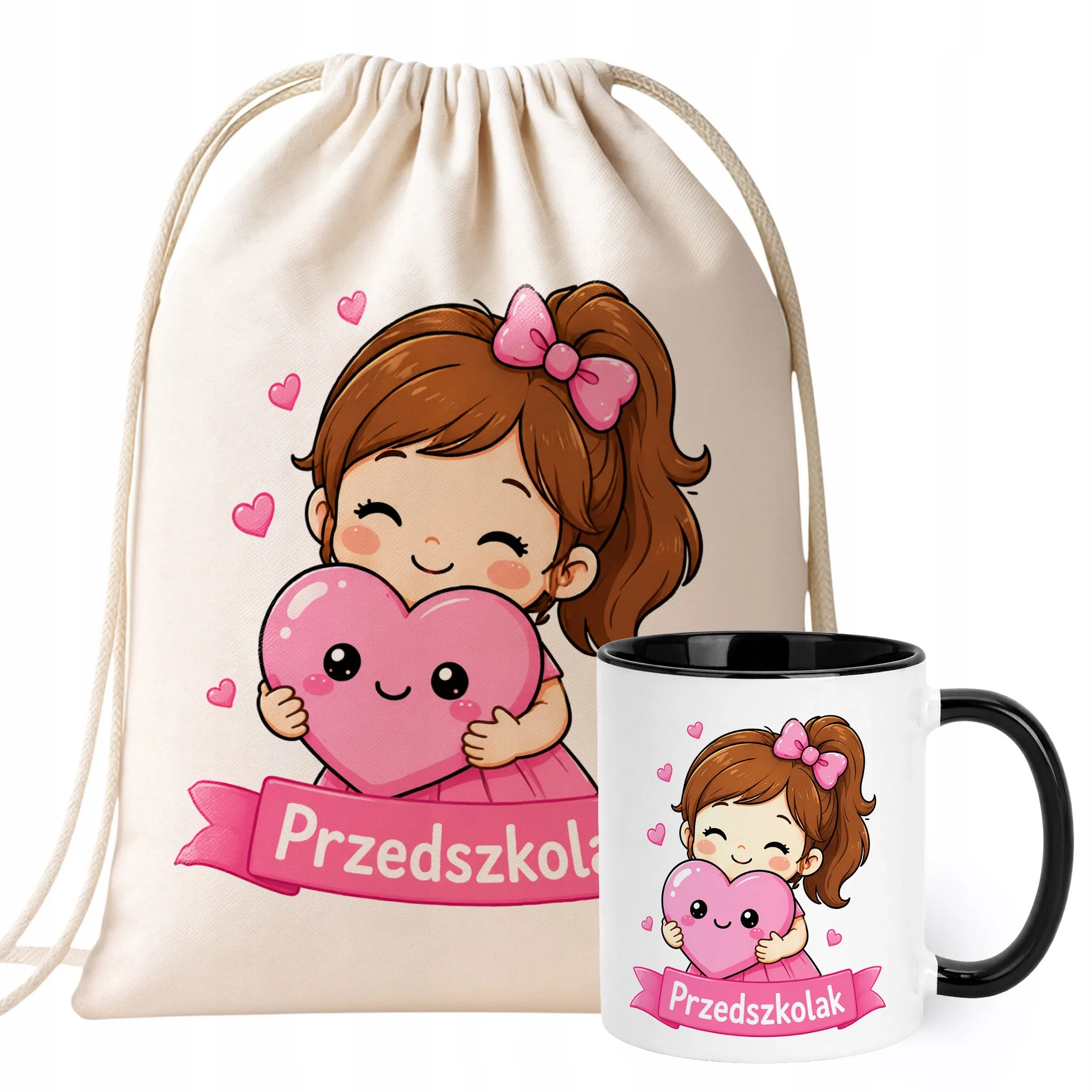 Zestaw Plecak Worek Kubek Czarny Z Nadrukiem Przedszkolak Dla Dzieci