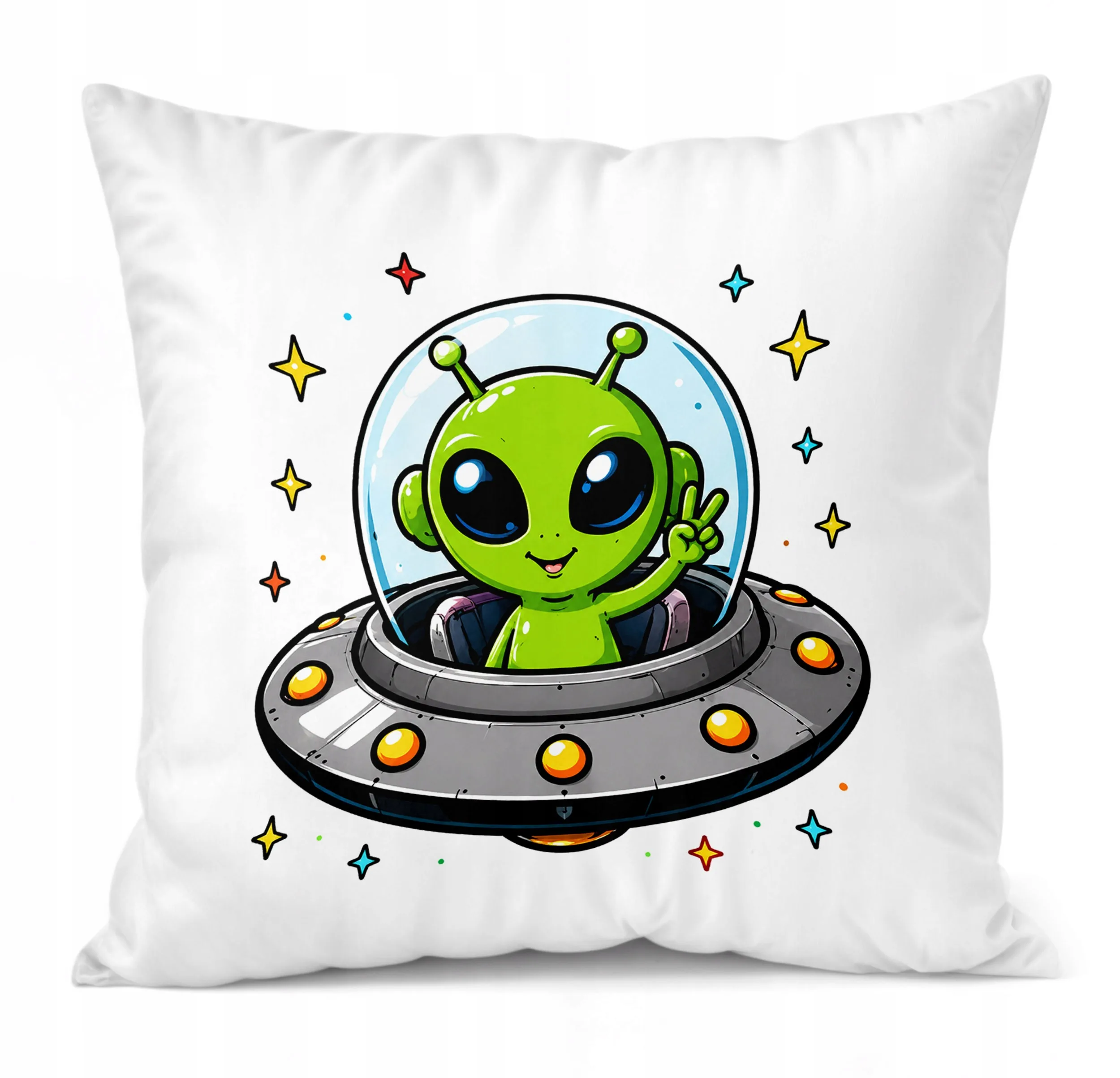 Poduszka Jasiek z nadrukiem 38x38cm Kosmita Ufo Dla Dzieci Prezent