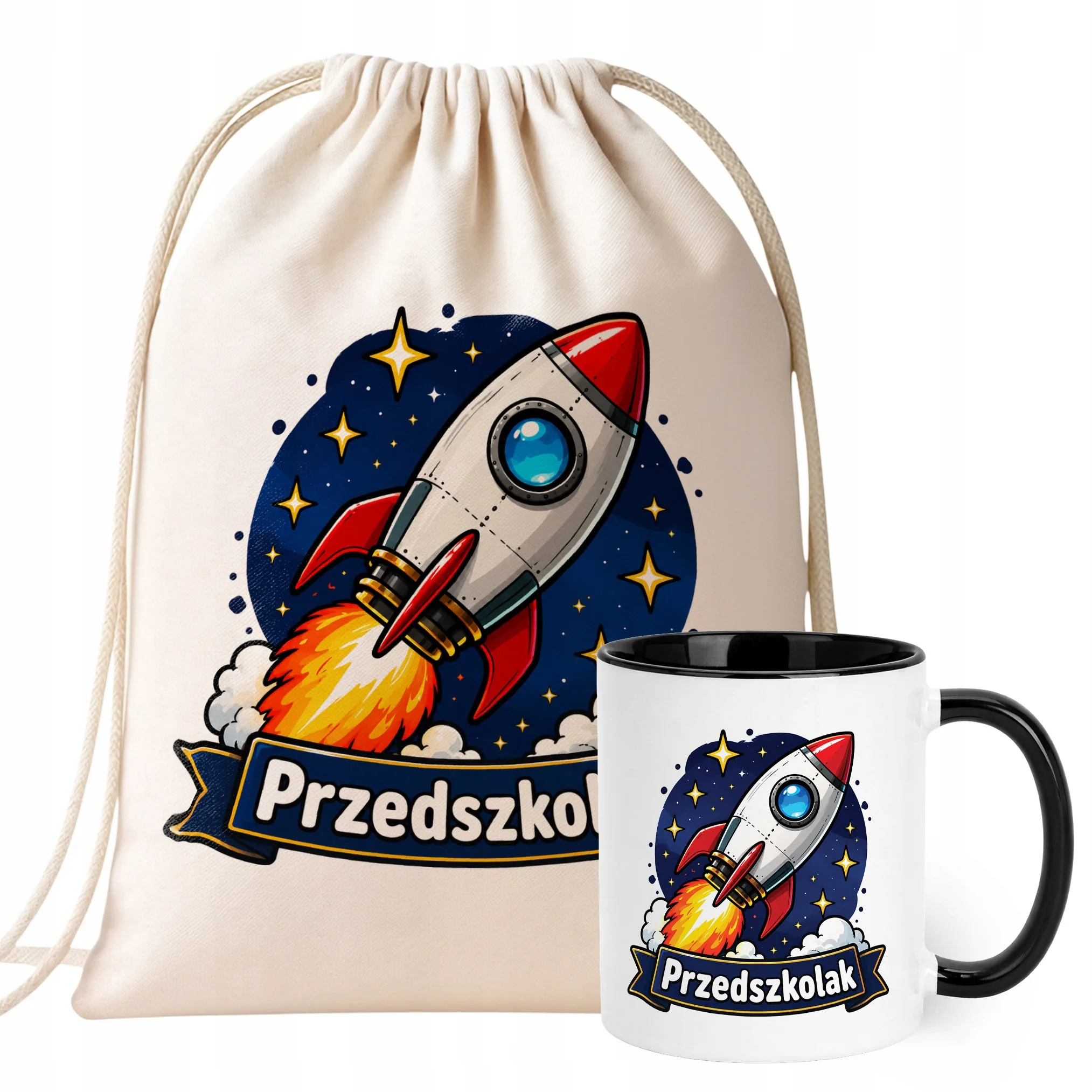 Zestaw Plecak Worek Kubek Czarny Z Nadrukiem Przedszkolak Dla Dzieci