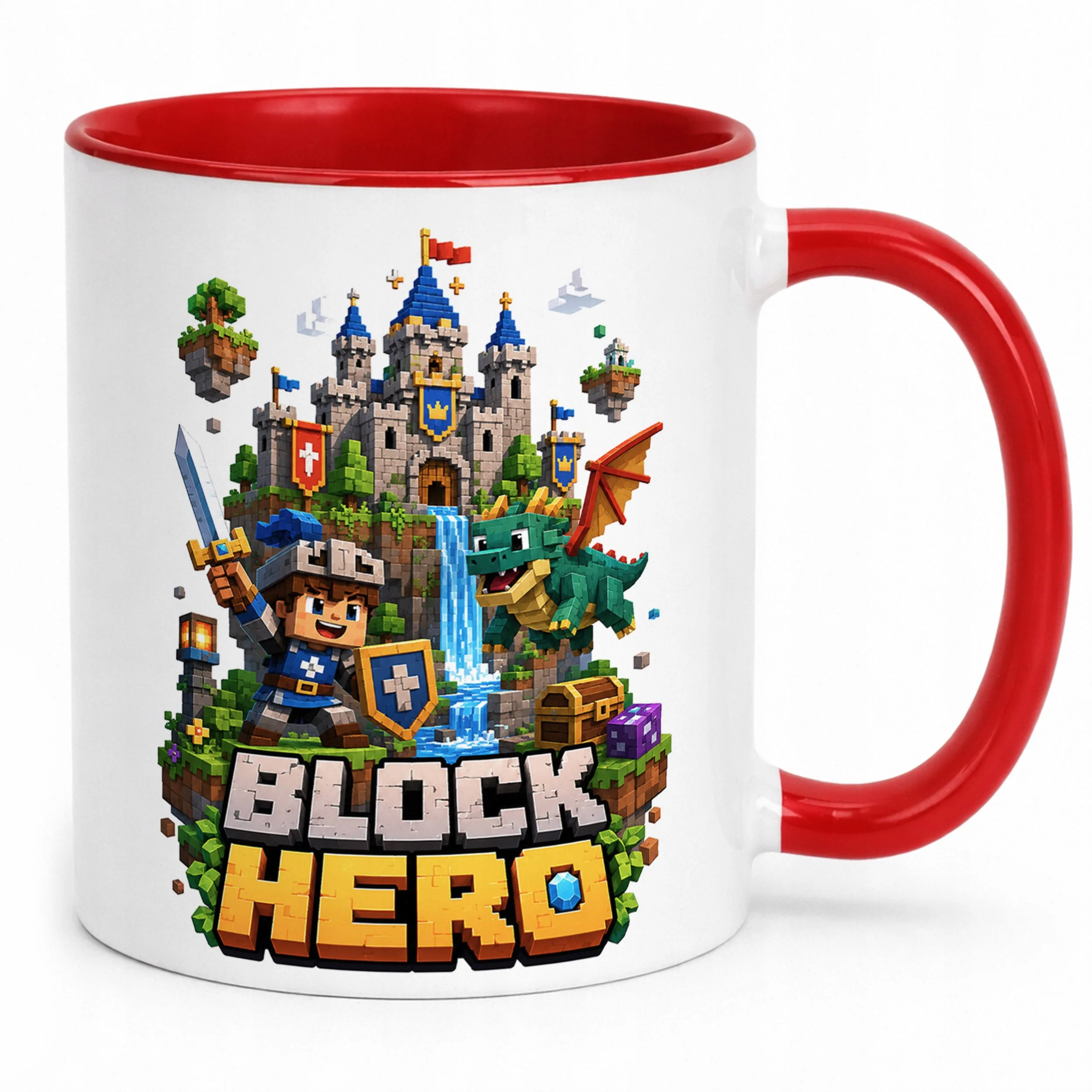 Kubek Czerwony z nadrukiem BLOCK HERO Gra Dla Dzieci Prezent Upominek