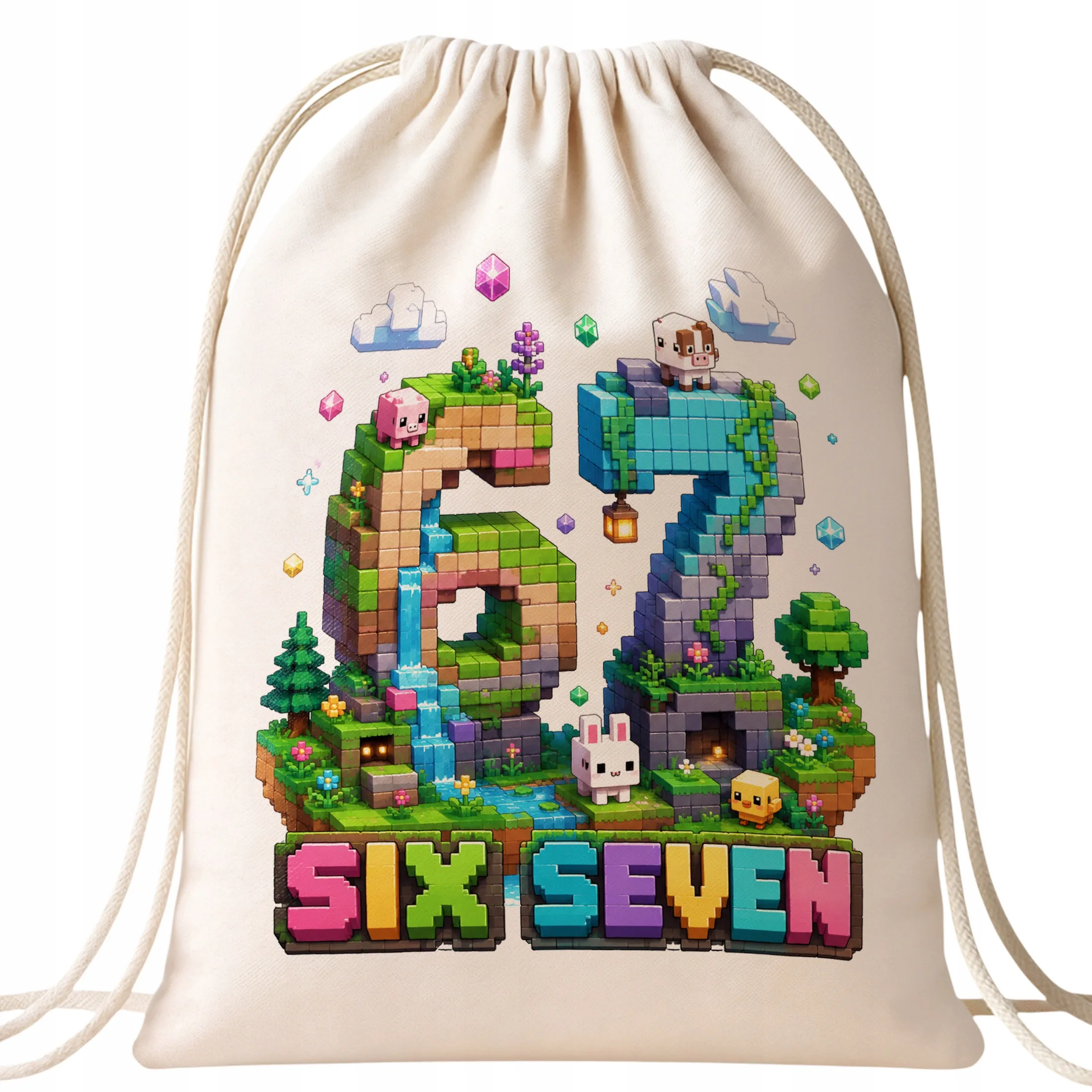Plecak Worek 67 SIX SEVEN z Nadrukiem Bawełniany Szkolny na Buty Ecru