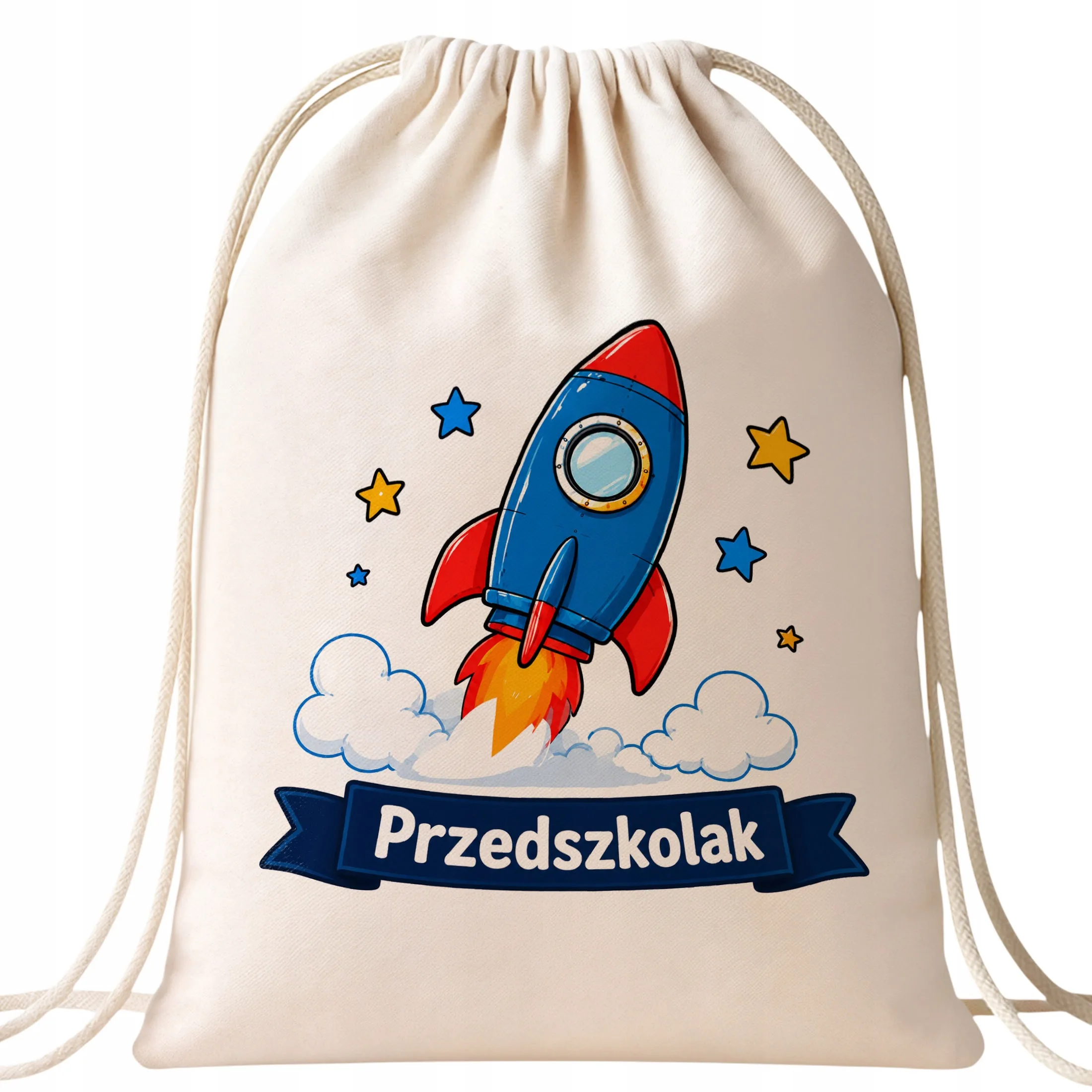Plecak Worek Przedszkolak z Nadrukiem Bawełniany Szkolny na Buty Ecru