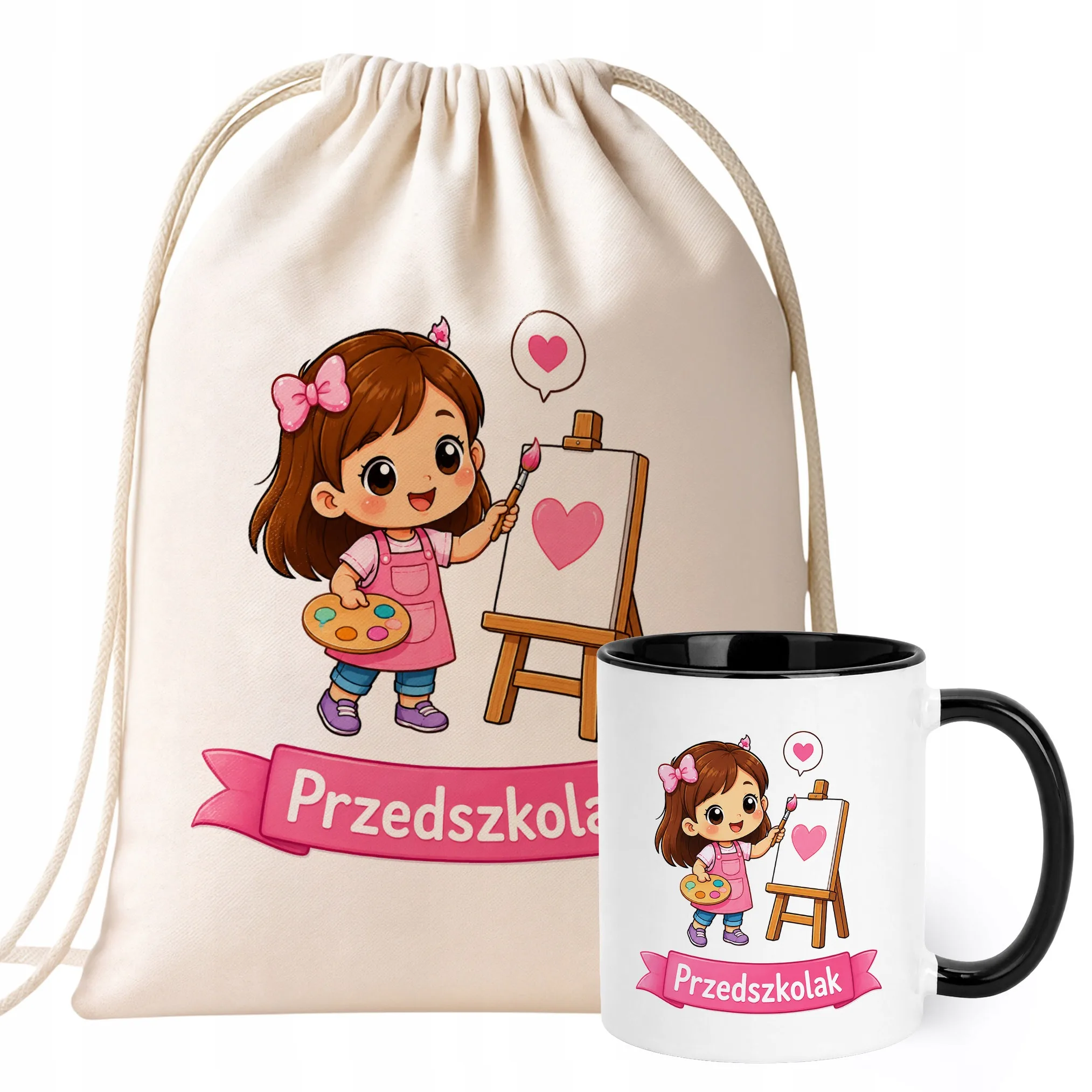 Zestaw Plecak Worek Kubek Czarny Z Nadrukiem Przedszkolak Dla Dzieci