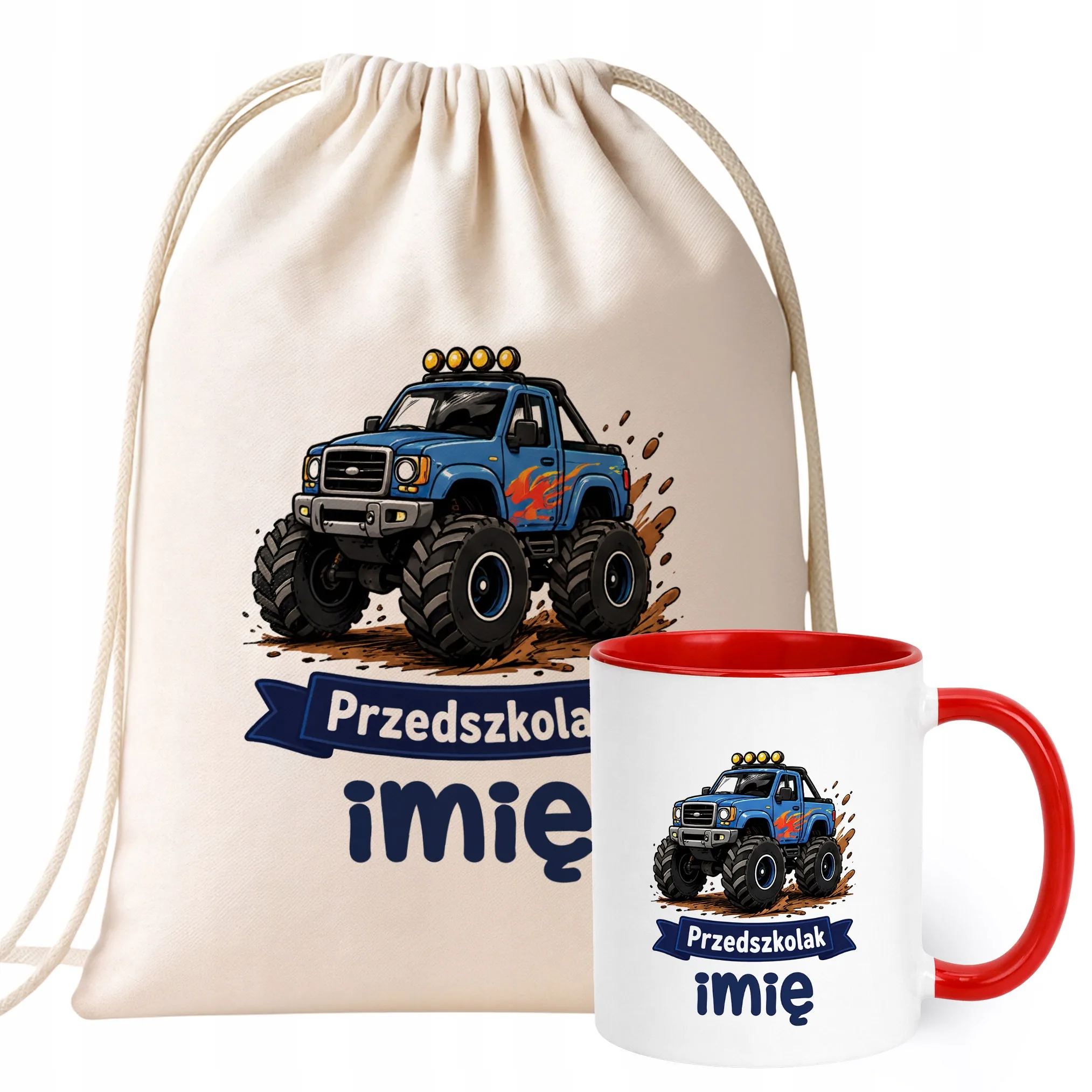 Zestaw Personalizowany Plecak Worek Kubek Czerwony Przedszkolak