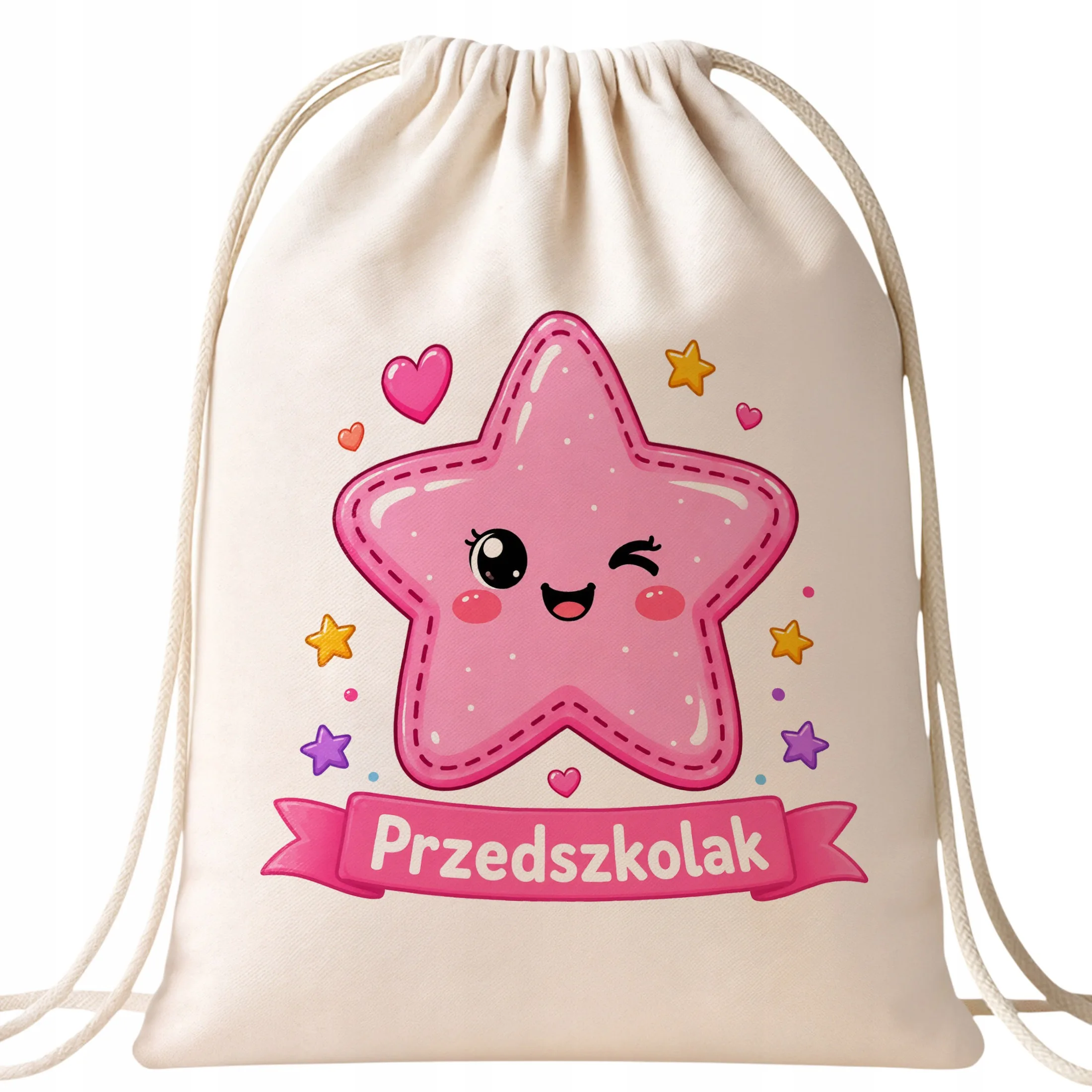 Plecak Worek Przedszkolak z Nadrukiem Bawełniany Szkolny na Buty Ecru