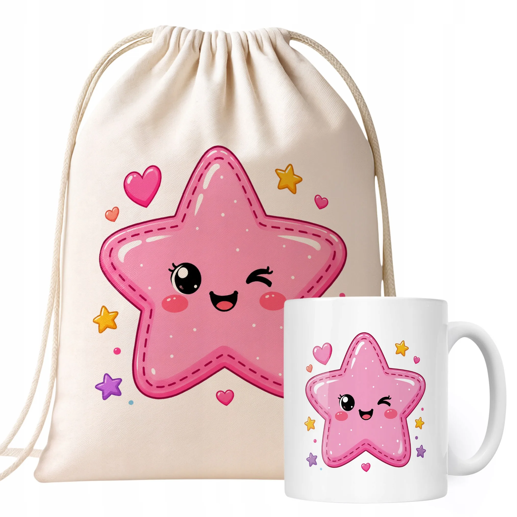 Zestaw Plecak Worek Kubek Z Nadrukiem Kawaii Gwiazdka Dla Dzieci Prezent