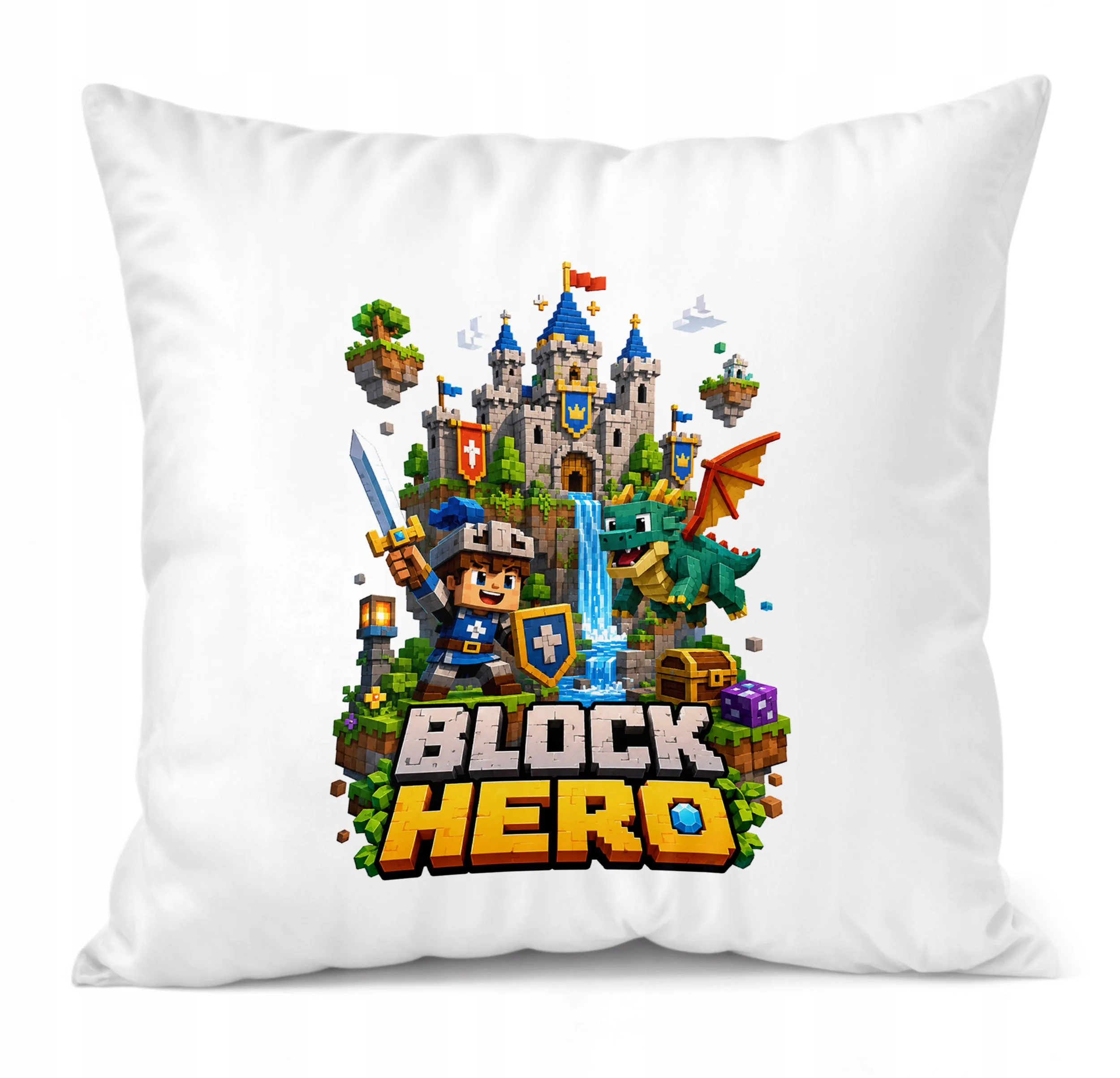 Poduszka Jasiek z nadrukiem 38x38cm BLOCK HERO Gra Dla Dzieci Prezent