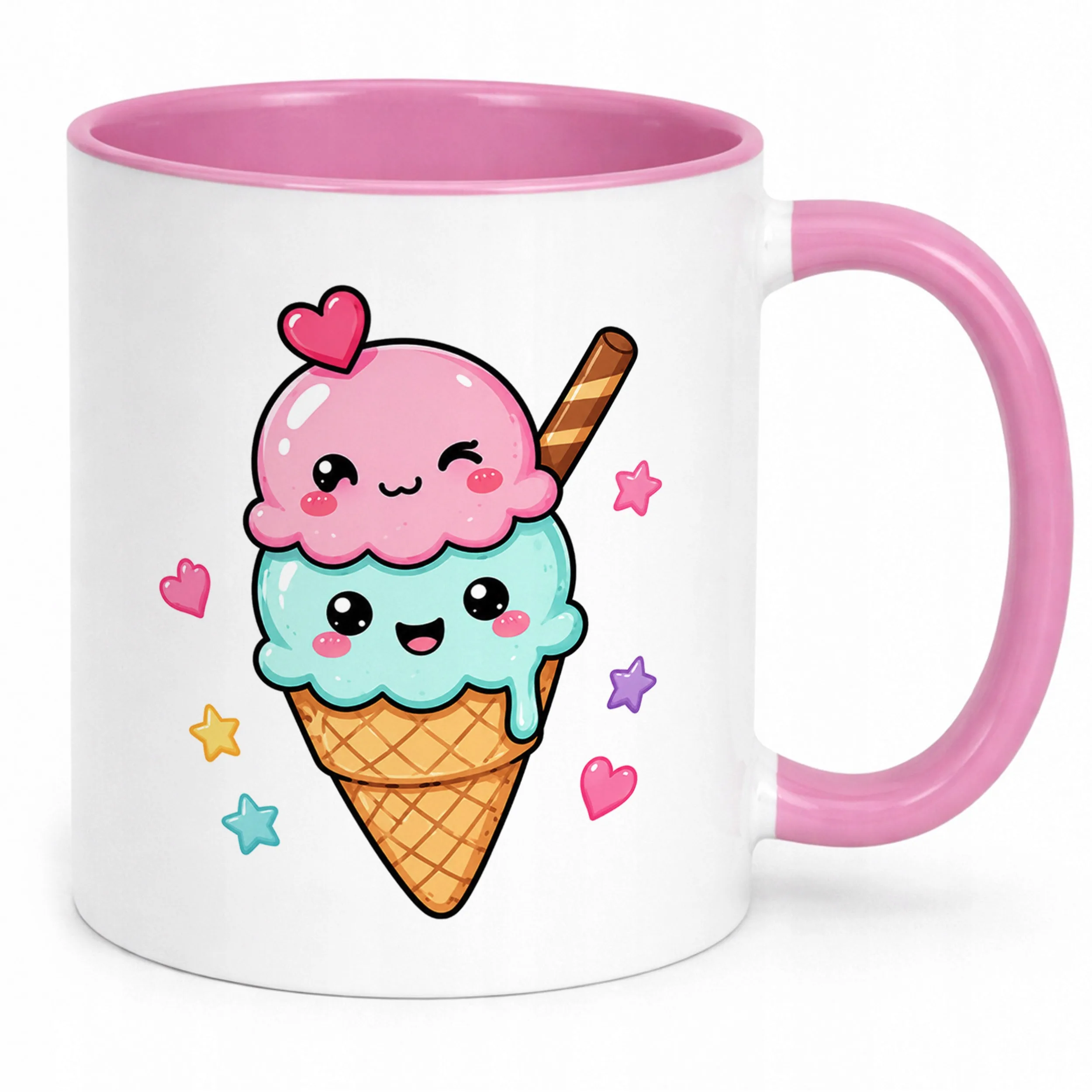 Kubek Różowy z nadrukiem Kawaii Lody Dla Dzieci Prezent Upominek