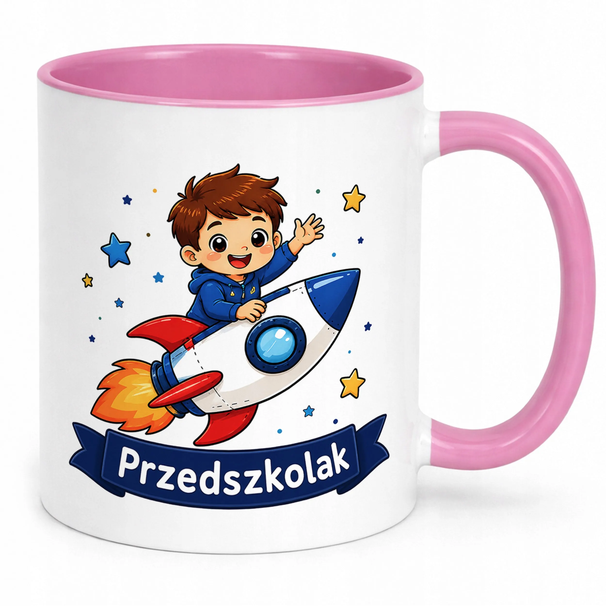 Kubek Różowy z nadrukiem Przedszkolak Szkoła Dla Dzieci Prezent
