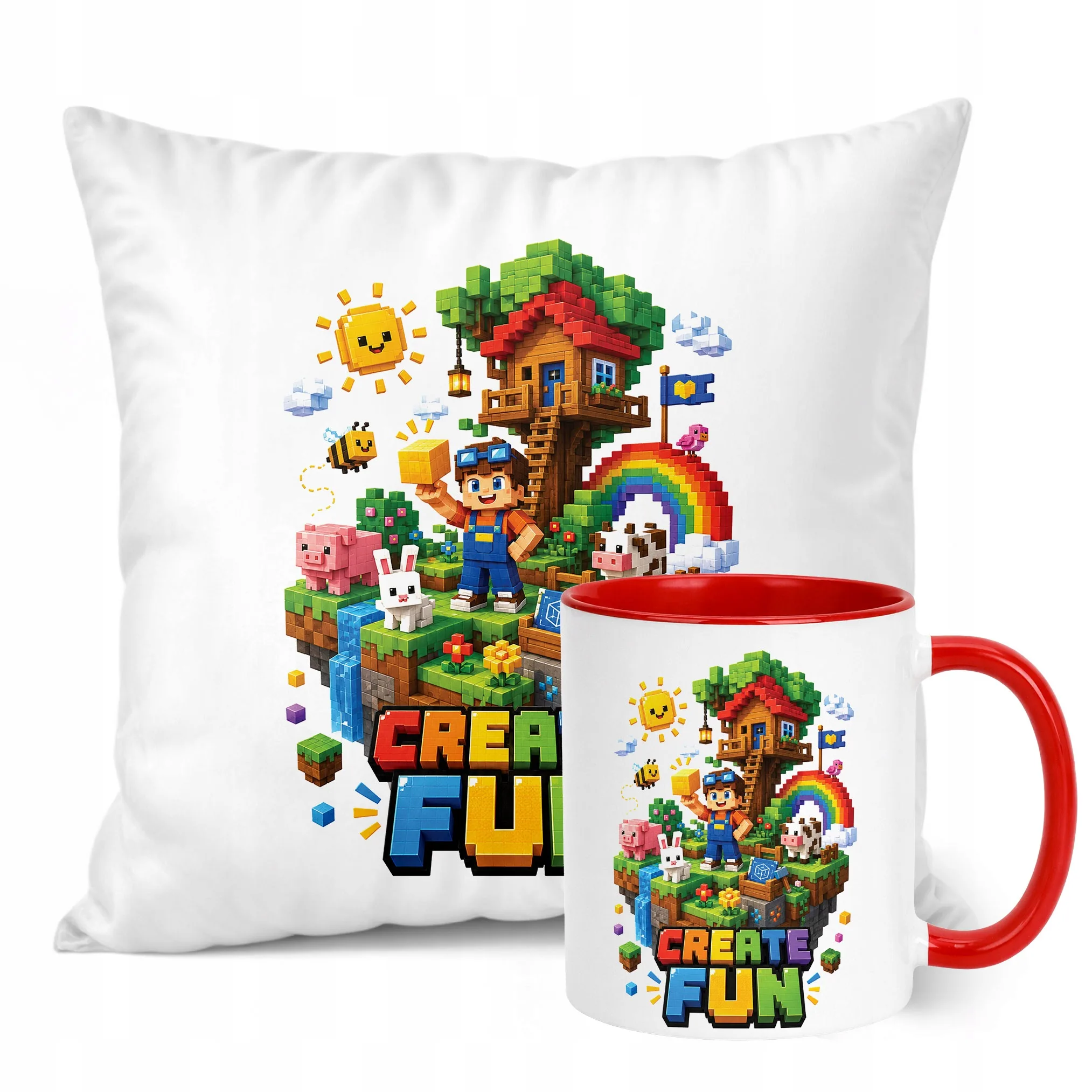 Zestaw Kubek Czerwony Poduszka Z Nadrukiem PIXEL GRA Prezent