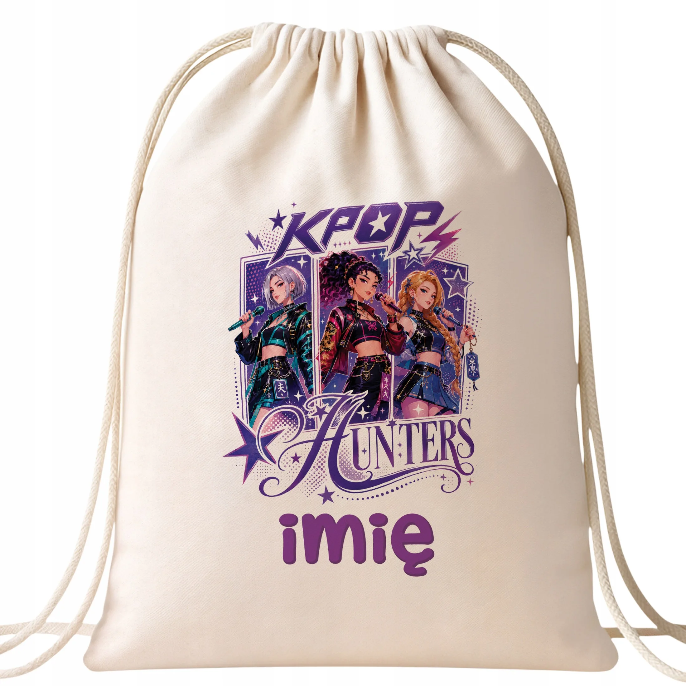 Plecak Worek Personalizowany ŁOWCZYNIE KPOP z Nadrukiem Bawełniany Szkolny